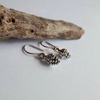 Silver pine cone drop earrings on handmade recycled 925 sterling silver ear wires by The Tiny Tree Frog Jewellery