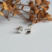 Eco friendly sterling silver love heart stud earrings, hand made by The Tiny Tree Frog Jewellery
