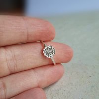 Recycled sterling silver and fine silver floral stacking ring, hand made by The Tiny Tree Frog Jewellery