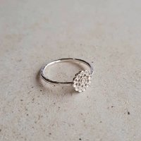Zero waste recycled sterling and fine silver flower stacker ring, handcrafted by The Tiny Tree Frog Jewellery