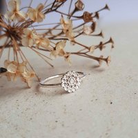 Boho dahlia flower slim band ring, hand forged by The Tiny Tree Frog Jewellery