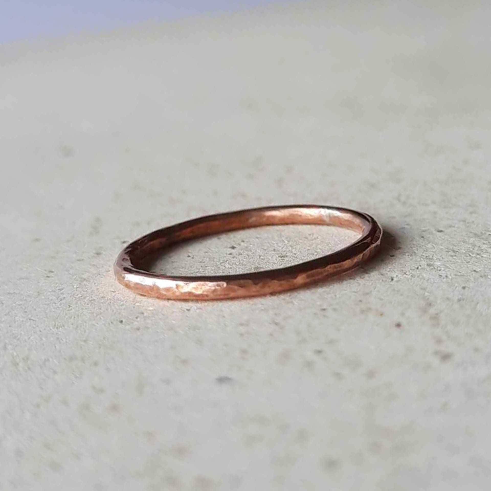 Dainty Hammer Textured Copper Band Ring, Artisan Made by The Tiny Tree Frog Jewellery