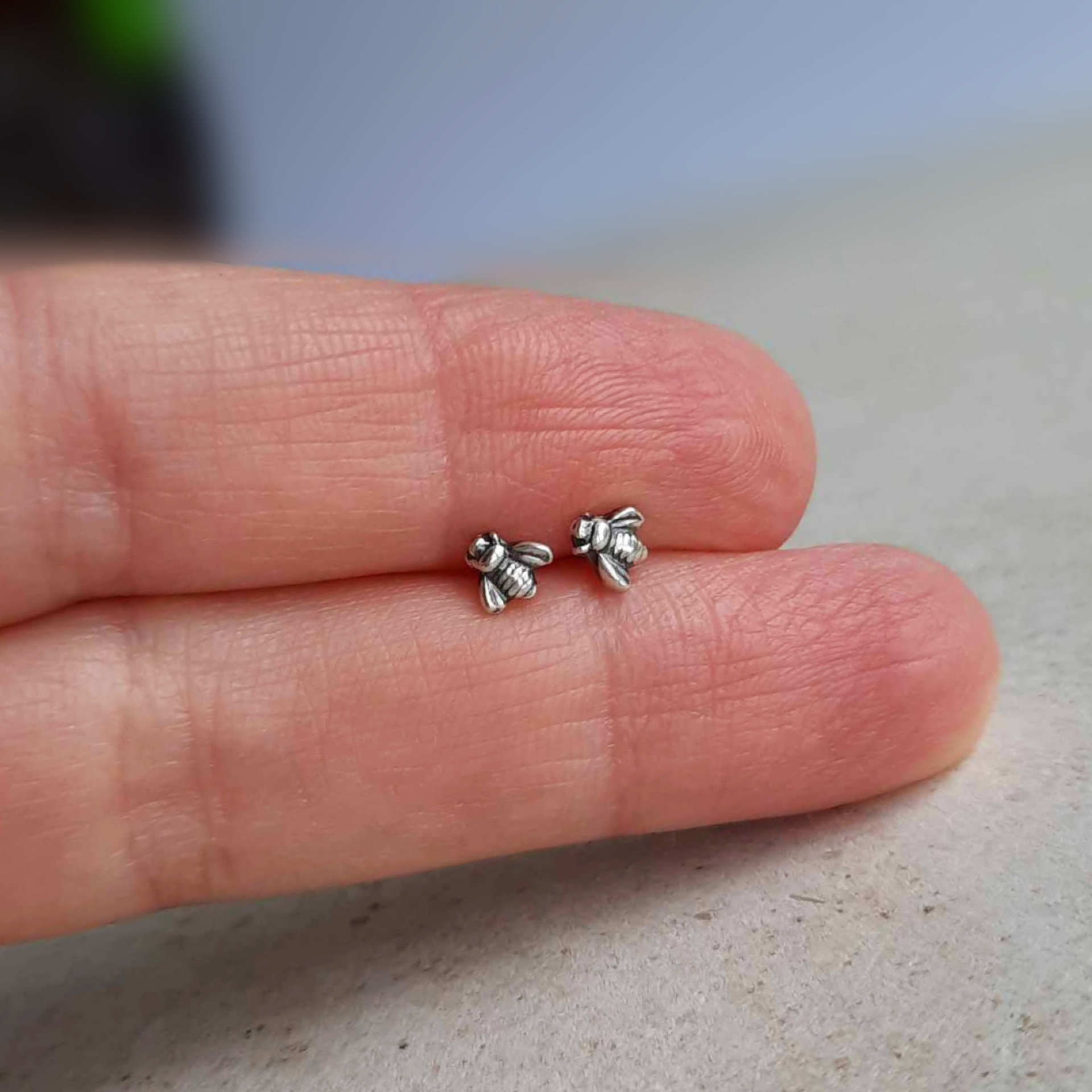 Dainty Pure Silver Bee Stud Earrings, Handmade by The Tiny Tree Frog Jewellery