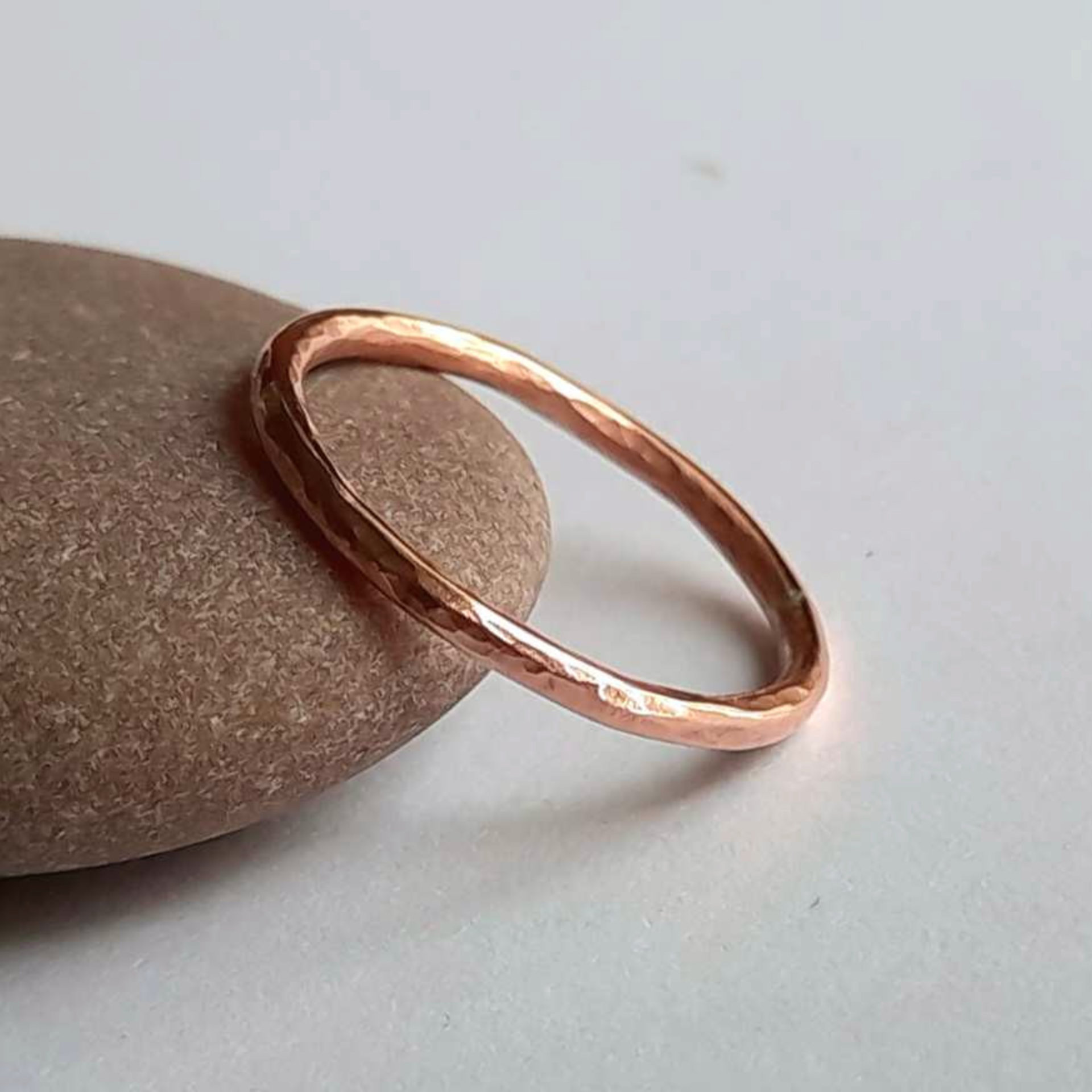 Slim Hammered Copper Stacking Ring for Finger or Thumb, Handmade by The Tiny Tree Frog Jewellery