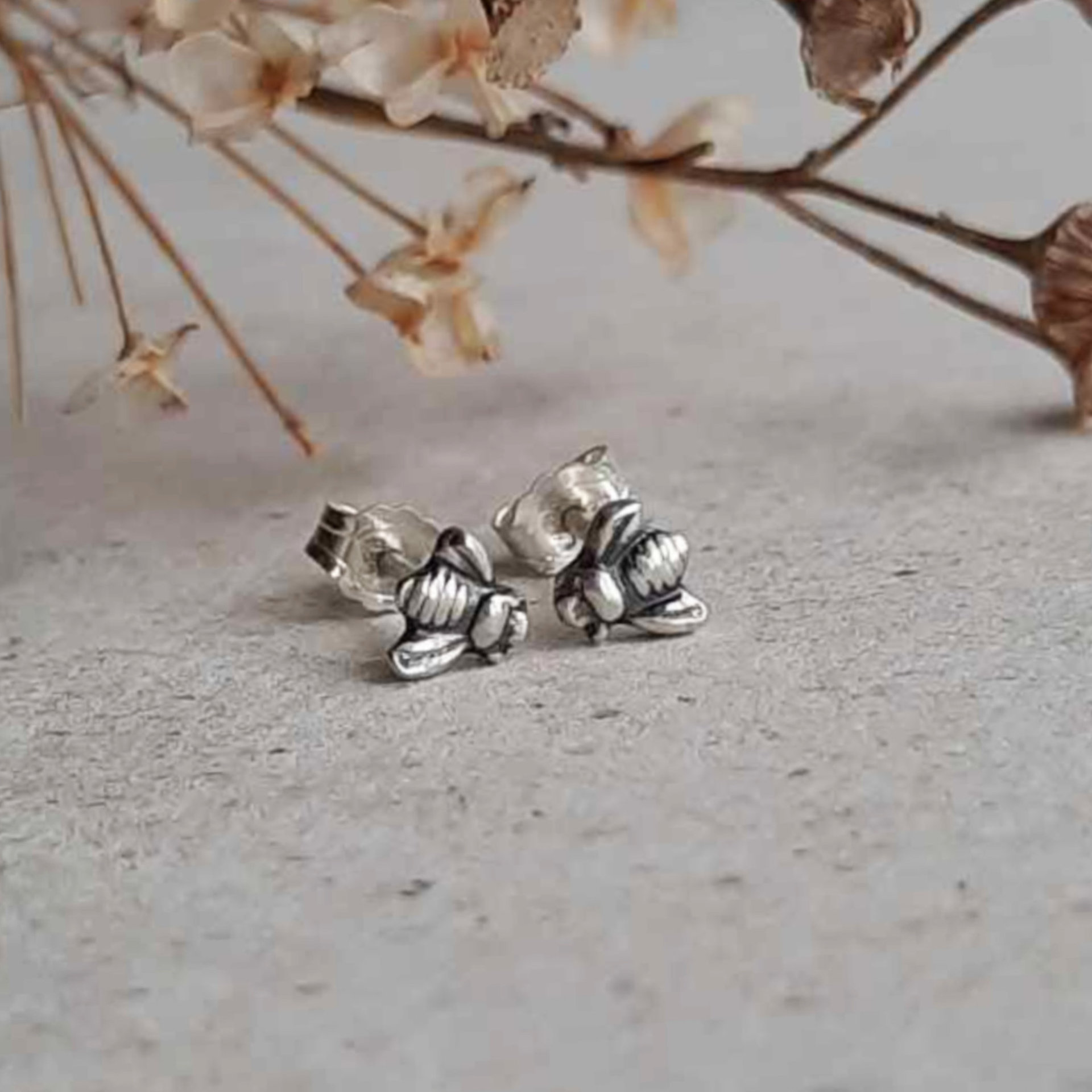 Tiny Fine Silver Bee Stud Earrings, Hand Crafted by The Tiny Tree Frog Jewellery