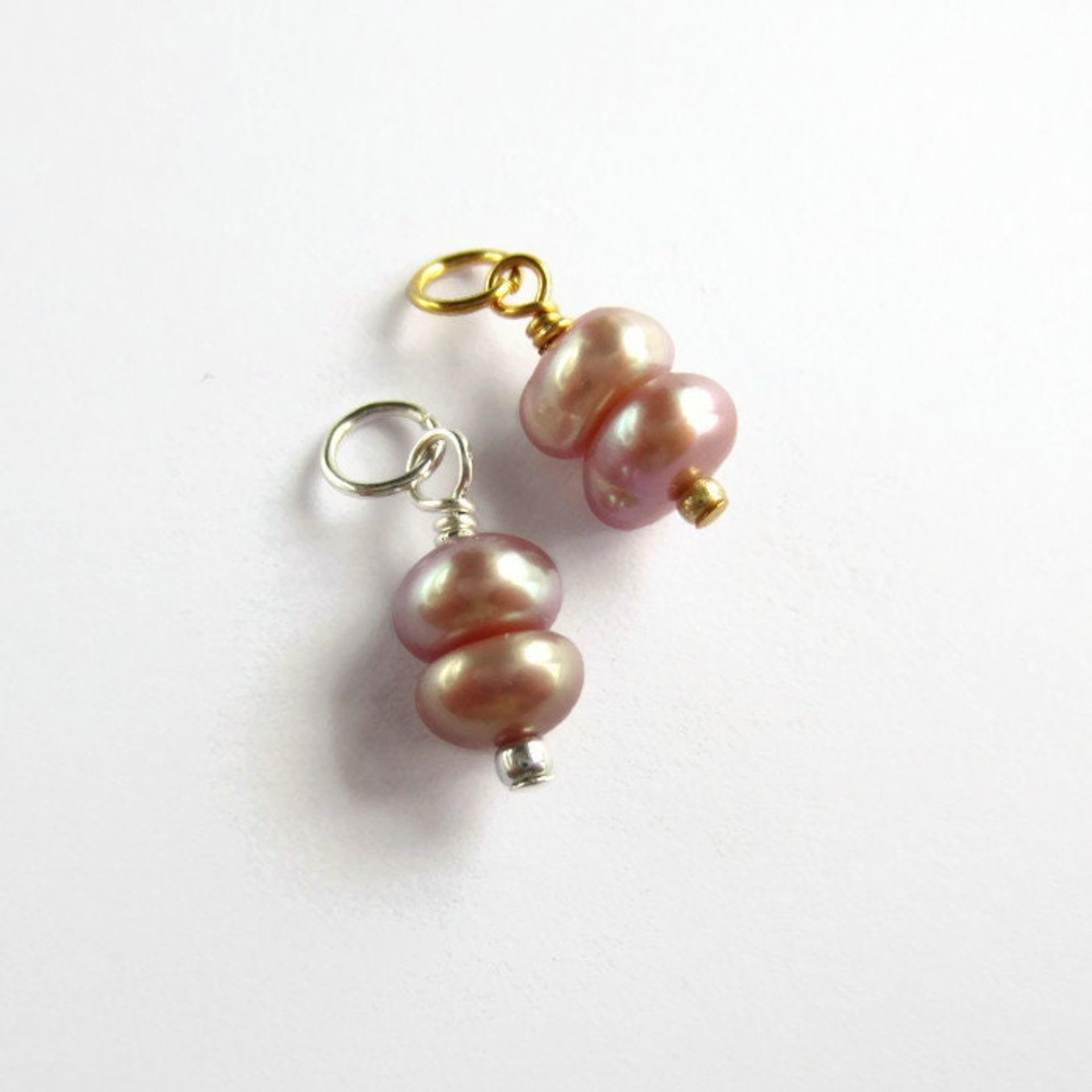 Double Pale Pink Freshwater Pearl Charm ~ June Birthstone ~ Handmade by The Tiny Tree Frog Jewellery