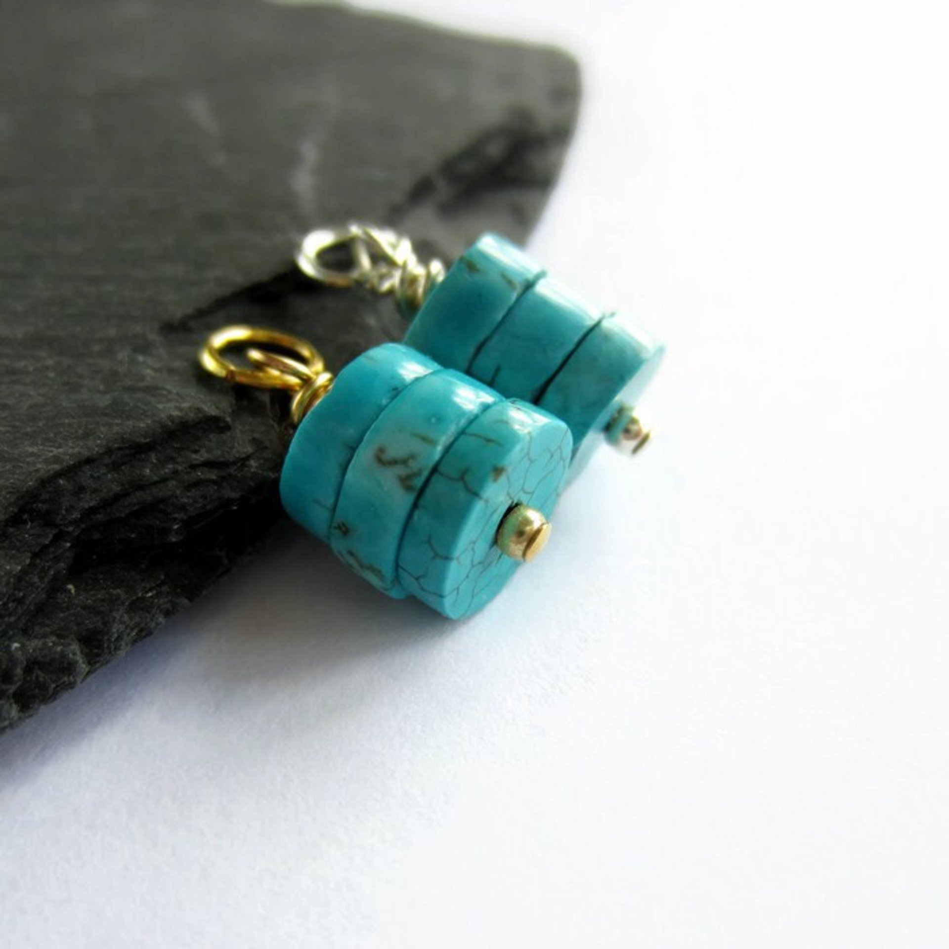 Turquoise Gemstone Triple Stack Charm ~ December Birthstone ~ Handmade by The Tiny Tree Frog Jewellery