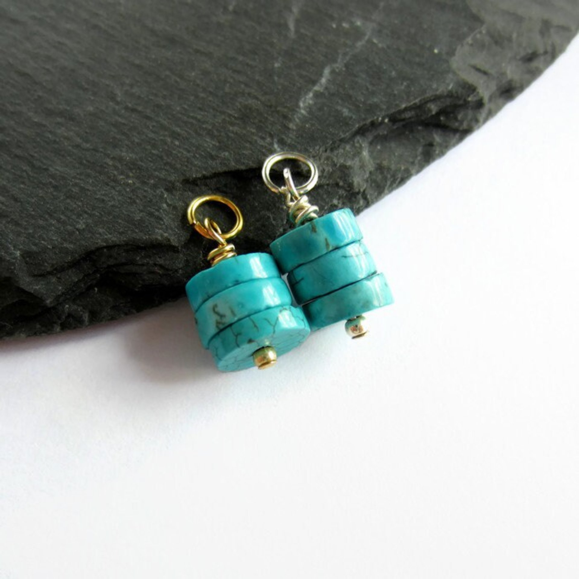Turquoise Gemstone Triple Stack Charm ~ December Birthstone ~ Handmade by The Tiny Tree Frog Jewellery