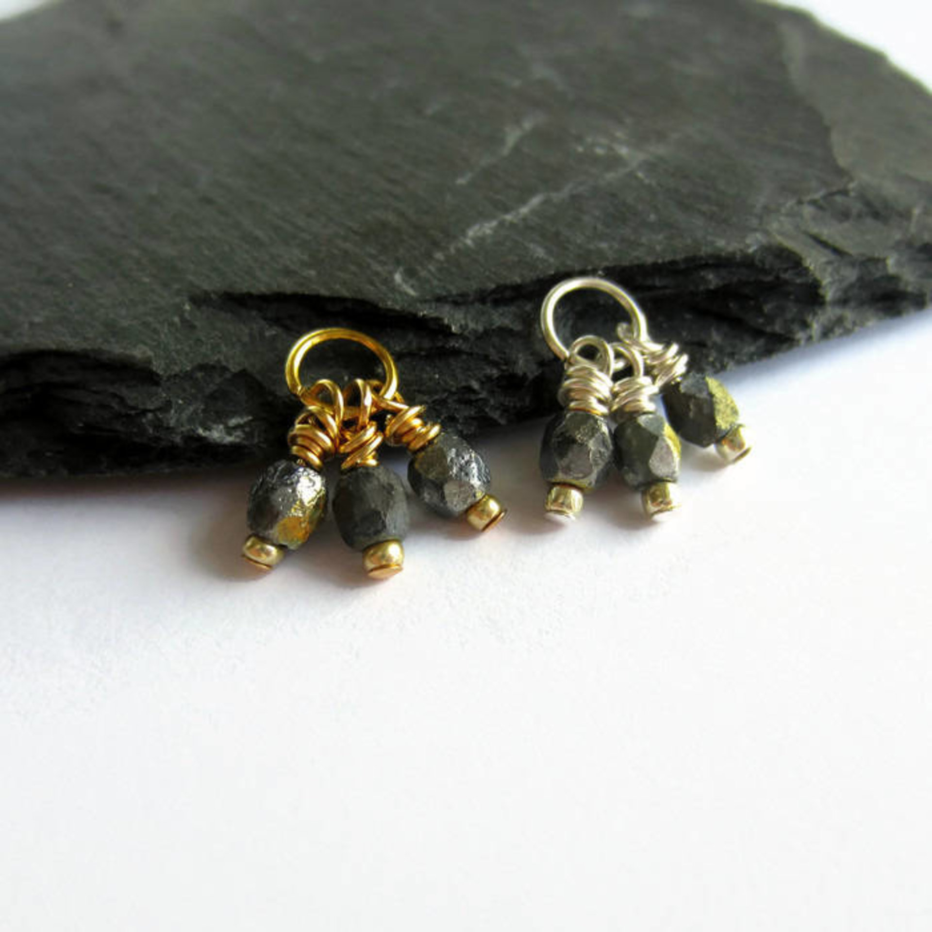 Black and Gold Czech Glass Triple Cluster Charm ~ Handmade by The Tiny Tree Frog Jewellery