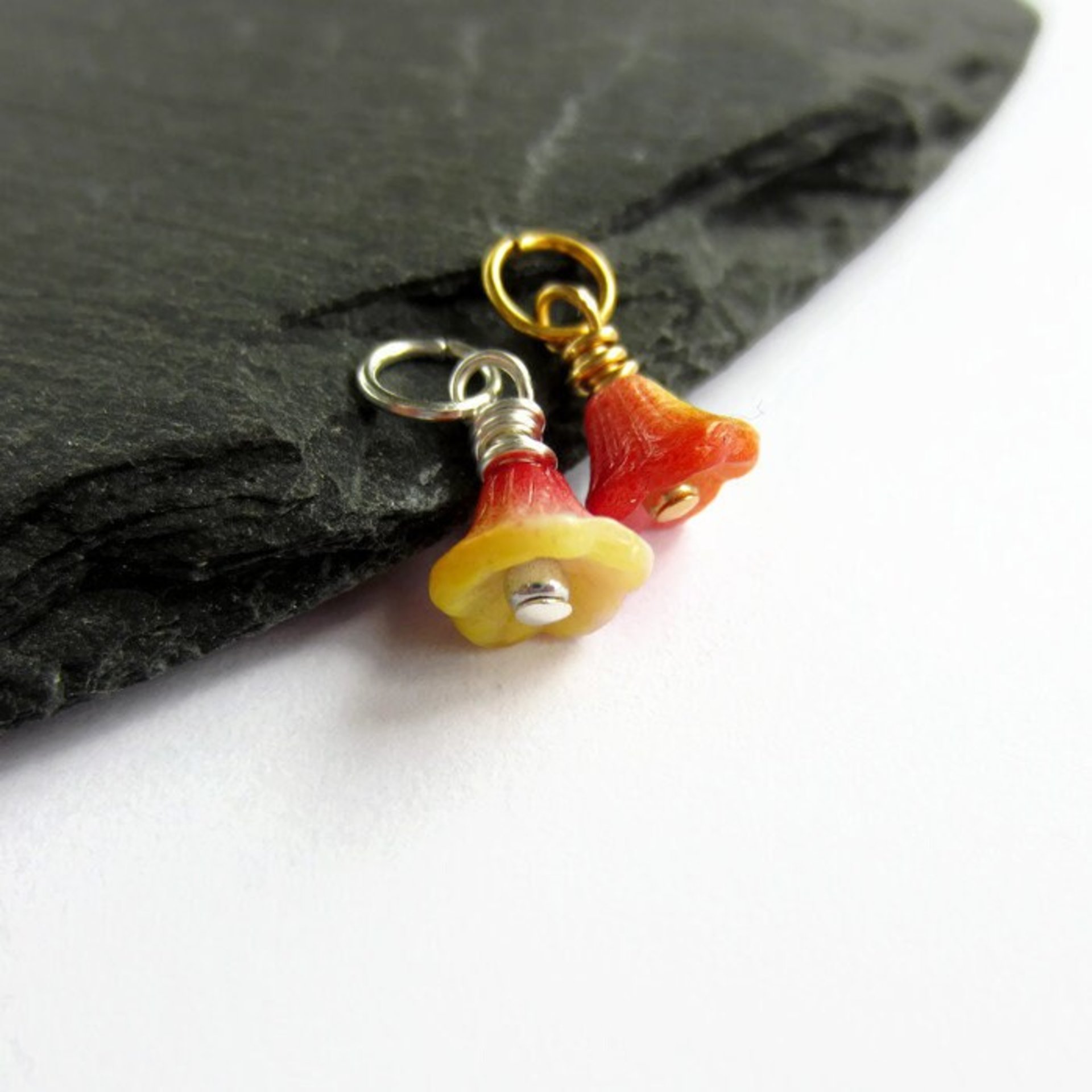 Orange and Yellow Czech Glass Flower Charm ~ Handmade by The Tiny Tree Frog Jewellery