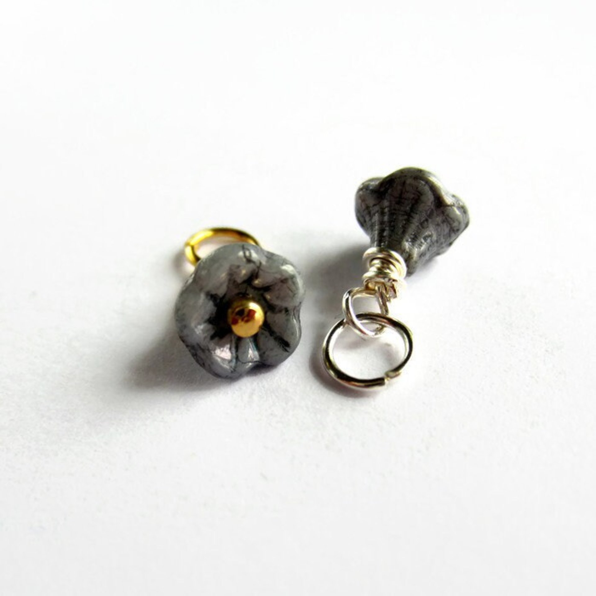 Tiny Grey Czech Glass Flower Charm ~ Handmade by The Tiny Tree Frog Jewellery