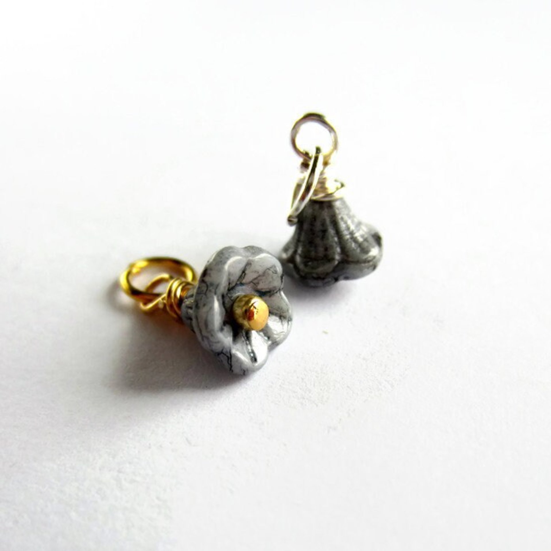 Tiny Grey Czech Glass Flower Charm ~ Handmade by The Tiny Tree Frog Jewellery