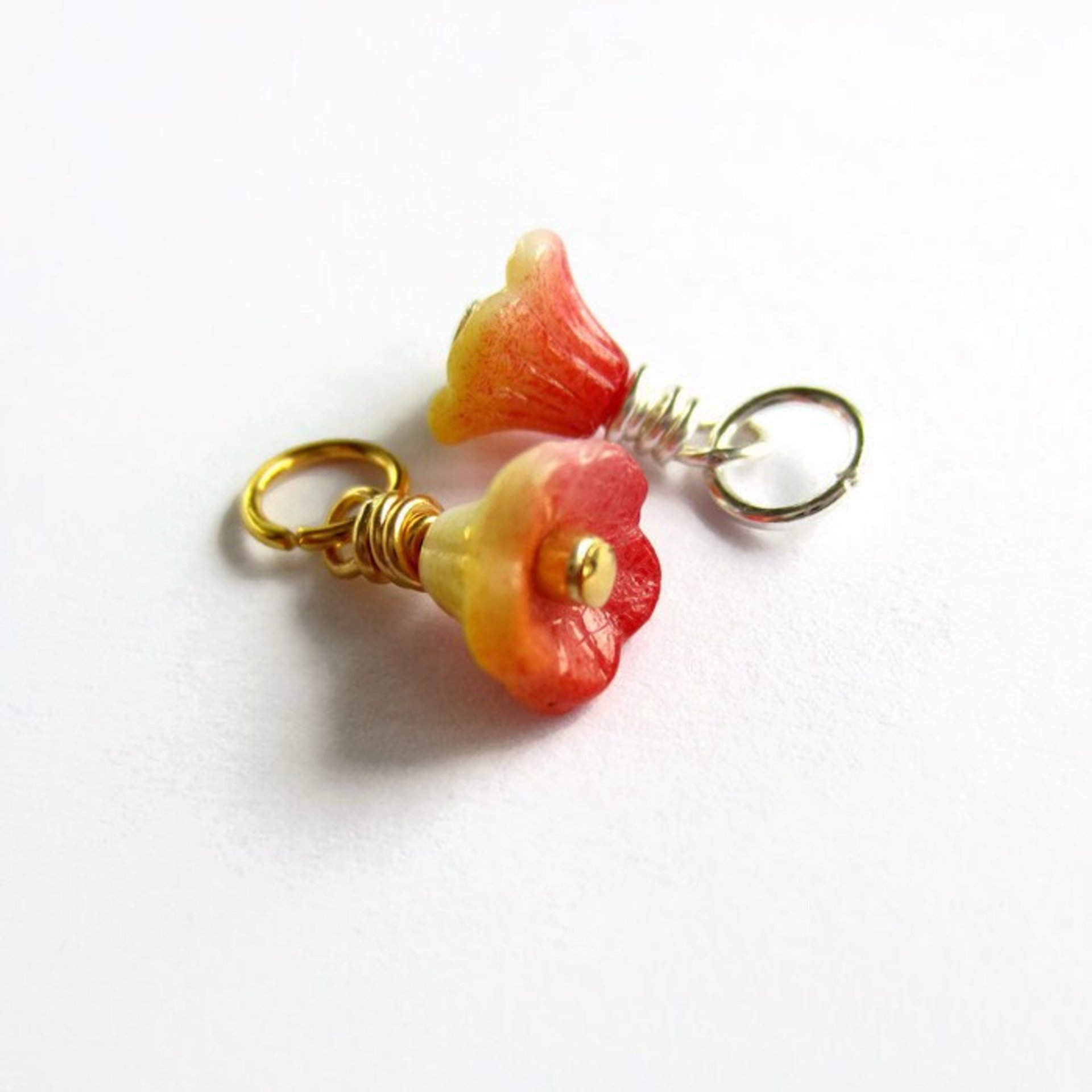 Orange and Yellow Czech Glass Flower Charm ~ Handmade by The Tiny Tree Frog Jewellery