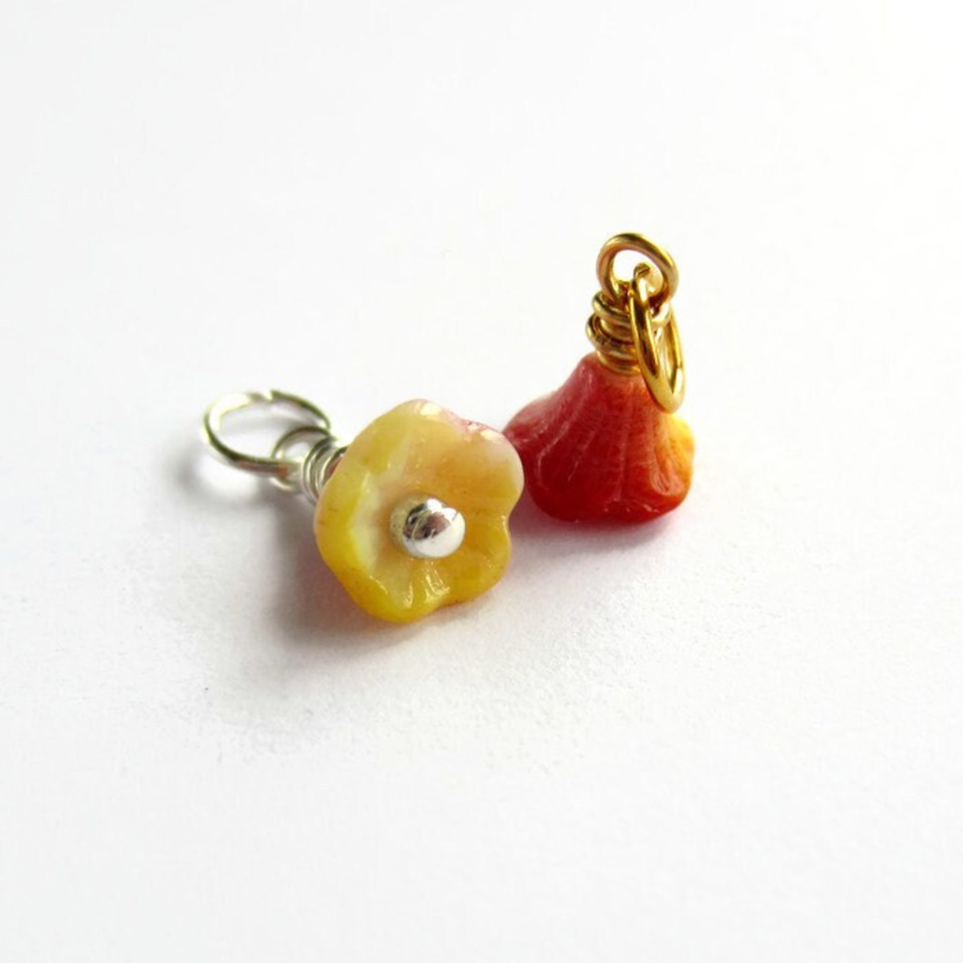 Orange and Yellow Czech Glass Flower Charm ~ Handmade by The Tiny Tree Frog Jewellery