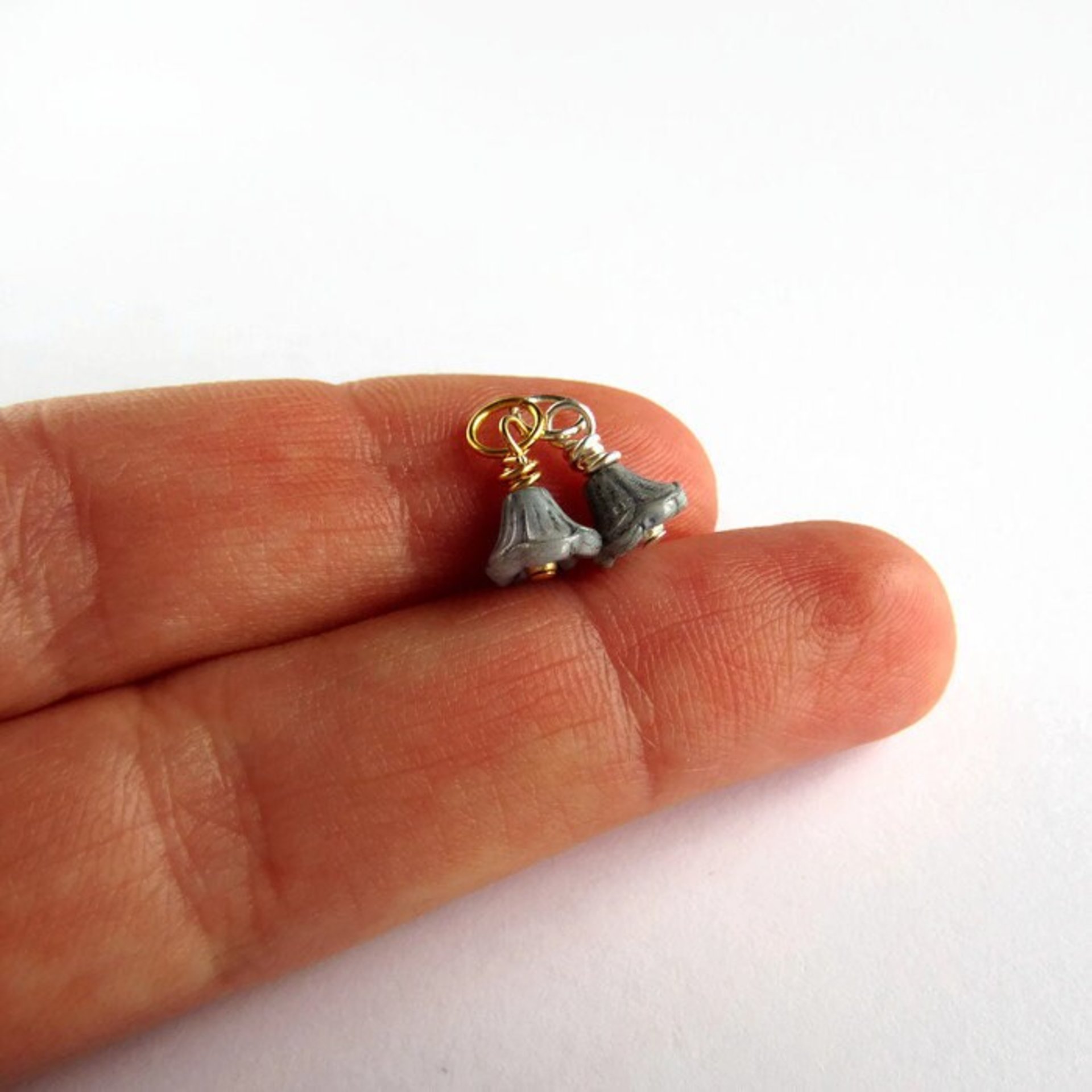Tiny Grey Czech Glass Flower Charm ~ Handmade by The Tiny Tree Frog Jewellery