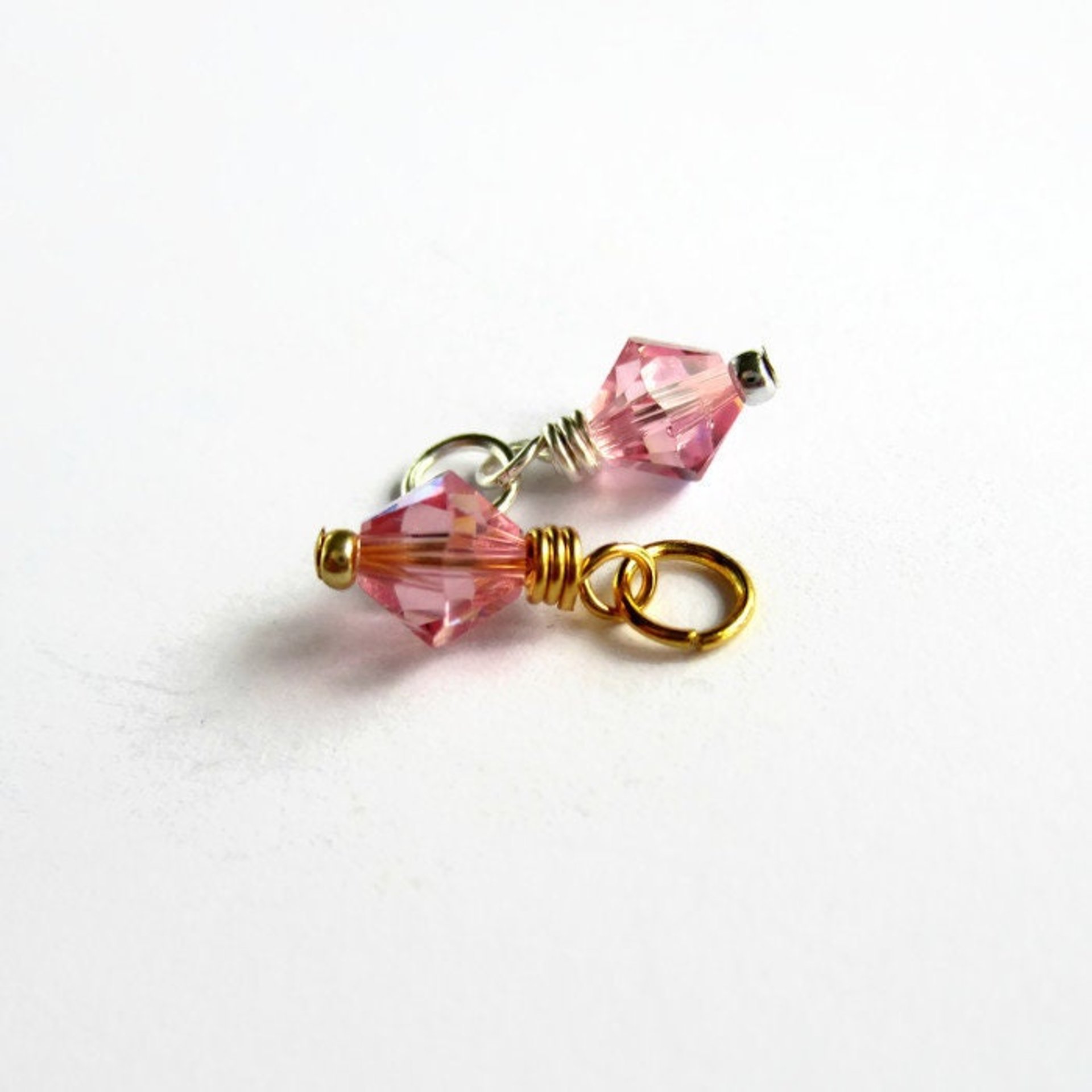 Light Rose AB Pink Crystal Wire Wrapped Charm ~ Handmade by The Tiny Tree Frog Jewellery