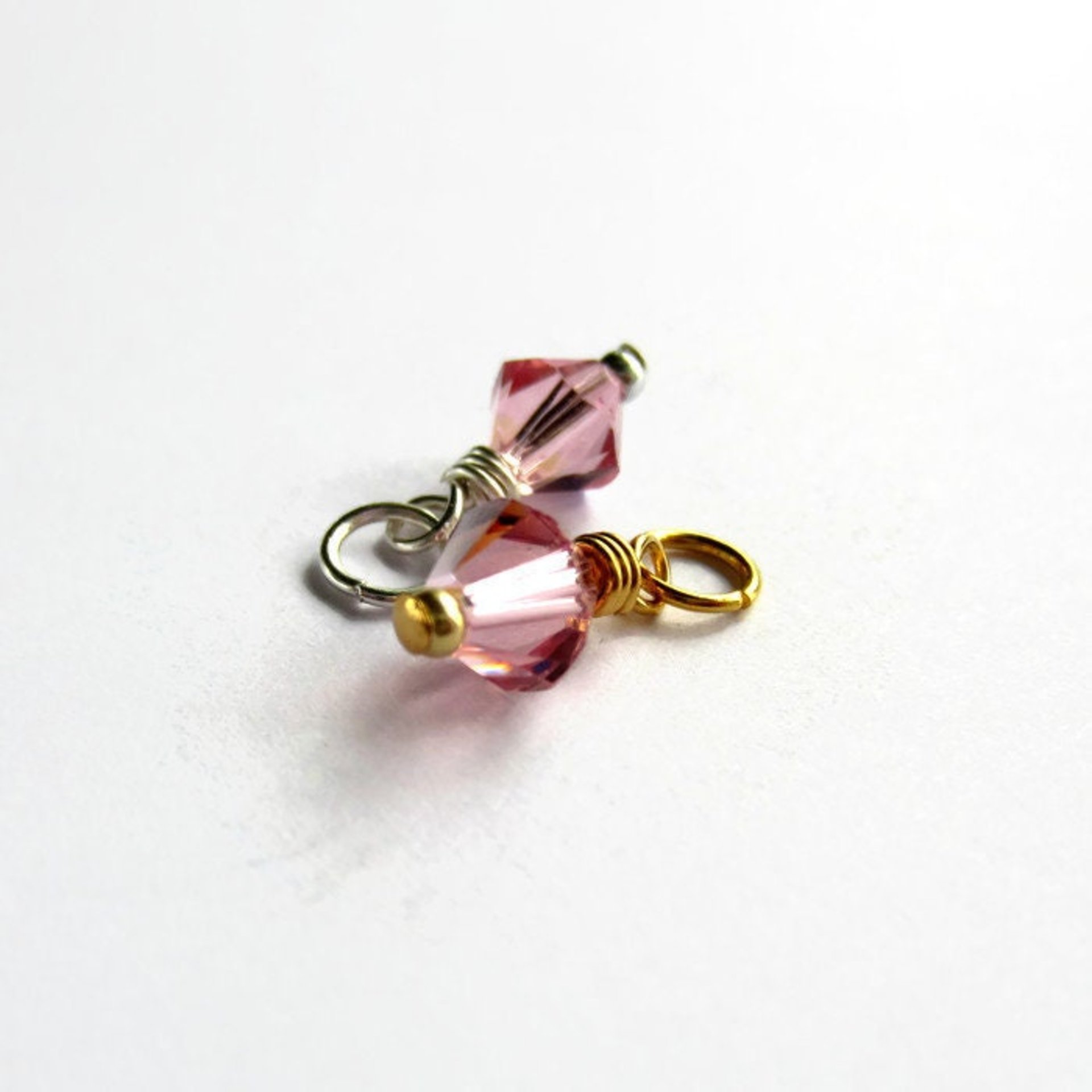 Light Rose AB Pink Crystal Wire Wrapped Charm ~ Handmade by The Tiny Tree Frog Jewellery