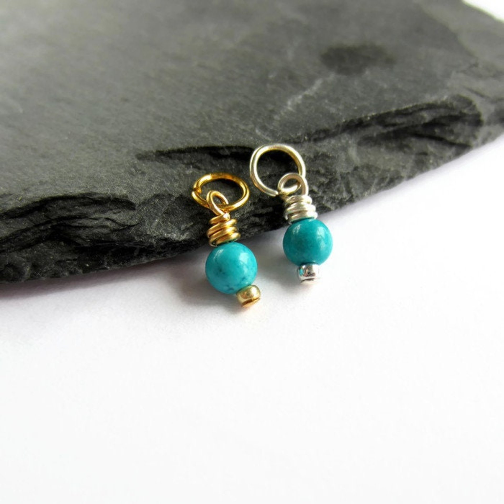 Tiny Turquoise Gemstone Charm ~ December Birthstone ~ Handmade by The Tiny Tree Frog Jewellery