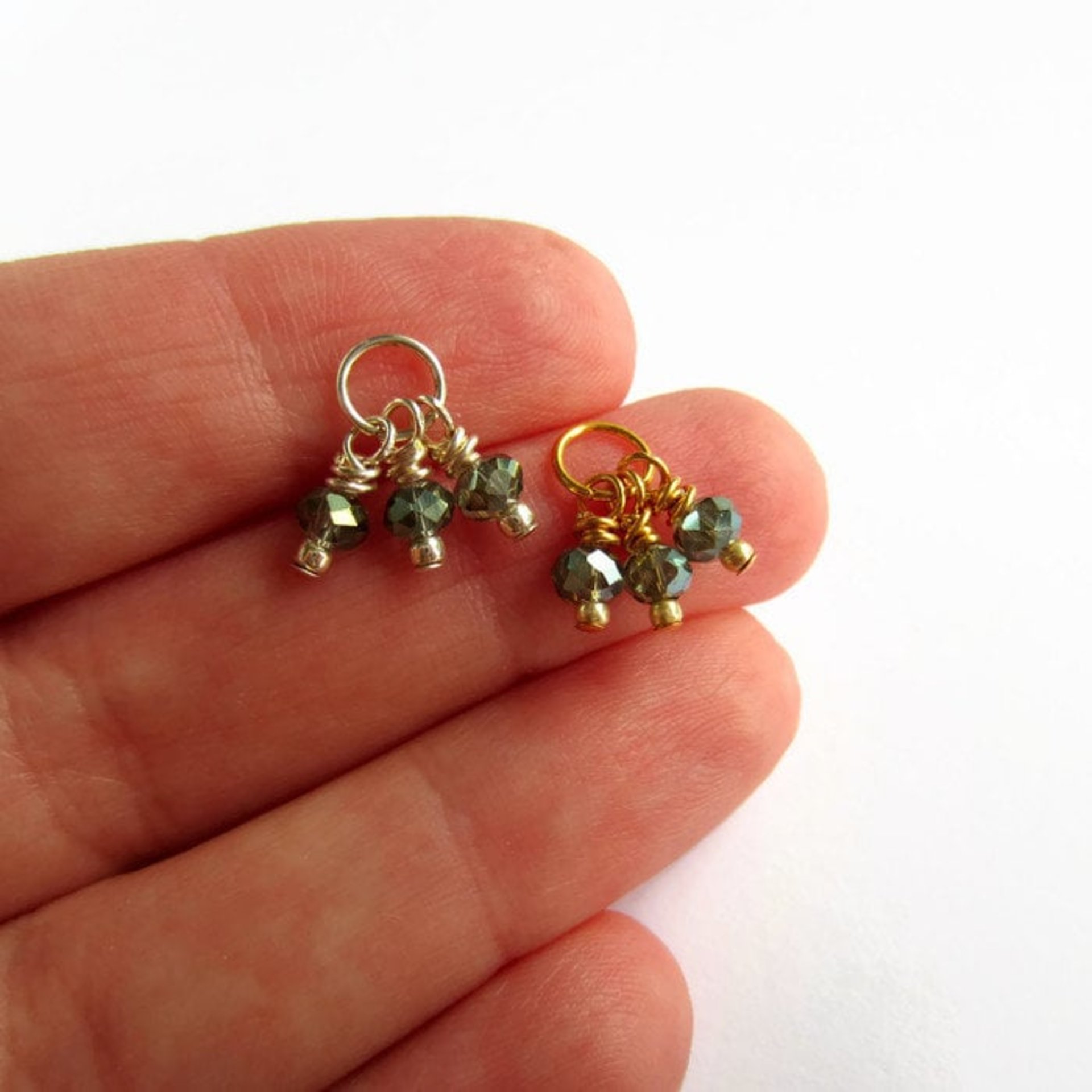 Green Czech Glass Triple Cluster Charm ~ Handmade by The Tiny Tree Frog Jewellery