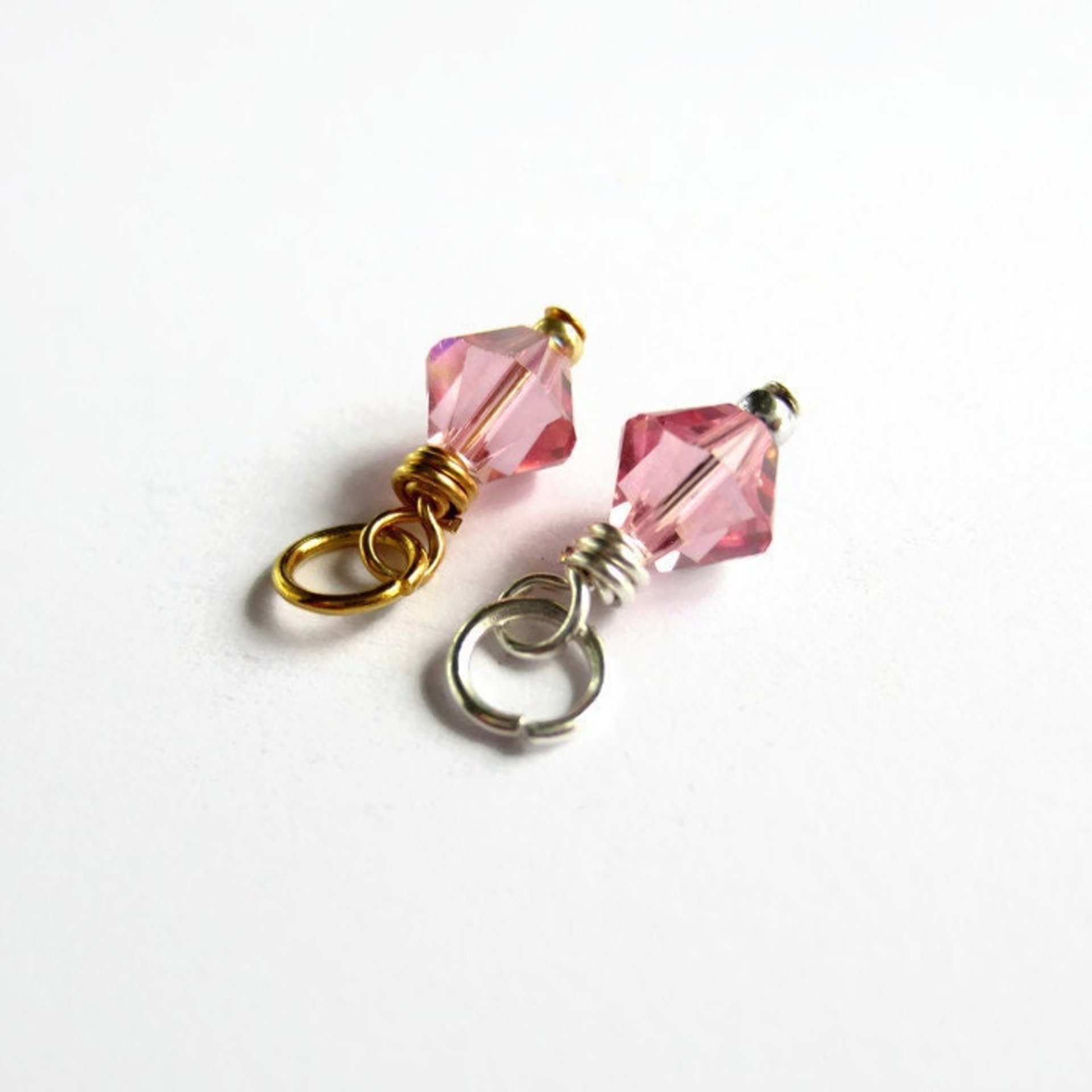 Light Rose AB Pink Crystal Wire Wrapped Charm ~ Handmade by The Tiny Tree Frog Jewellery