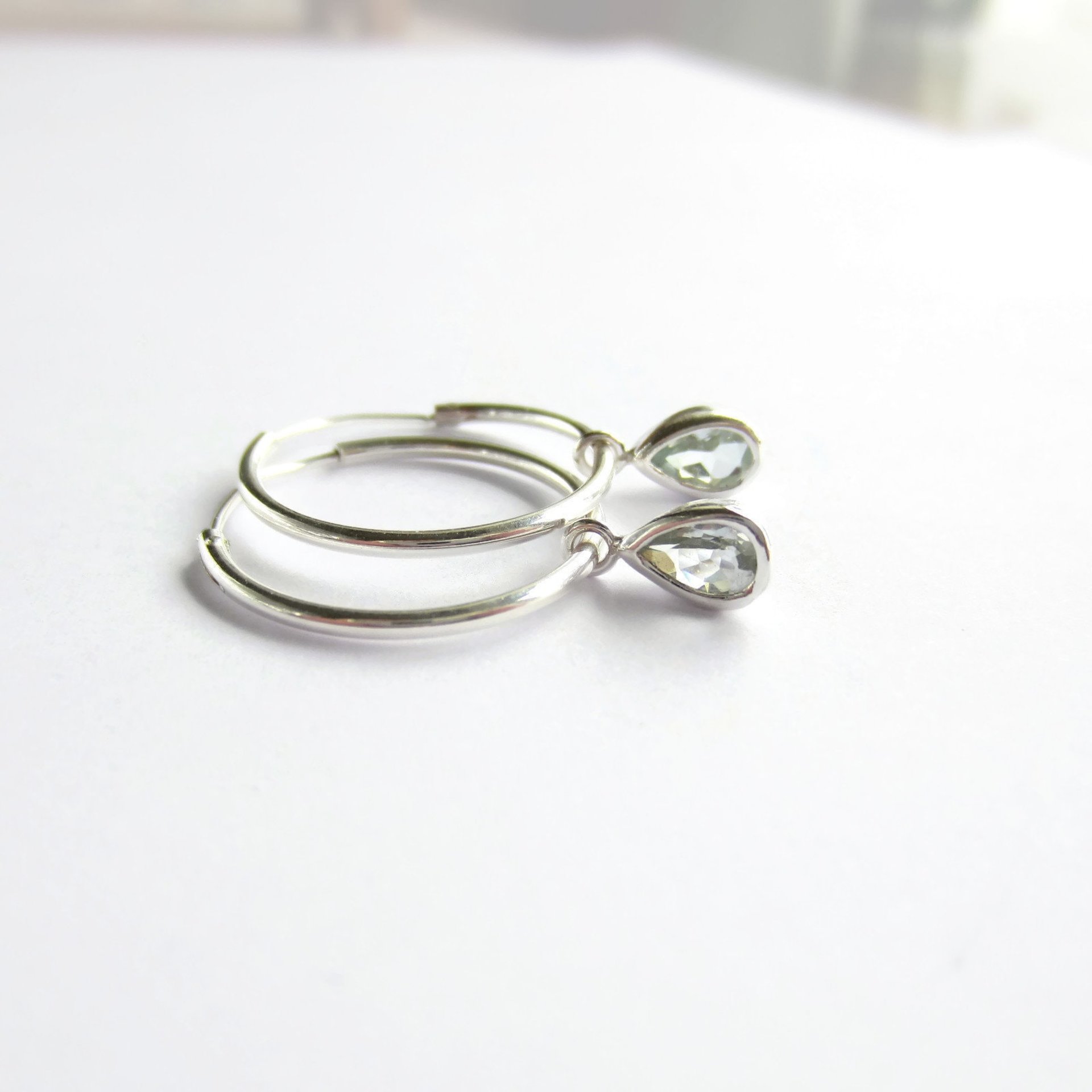 Sterling Silver Aquamarine Gemstone Teardrop Hoop Earrings ~ March Birthstone ~ Handmade by The Tiny Tree Frog Jewellery