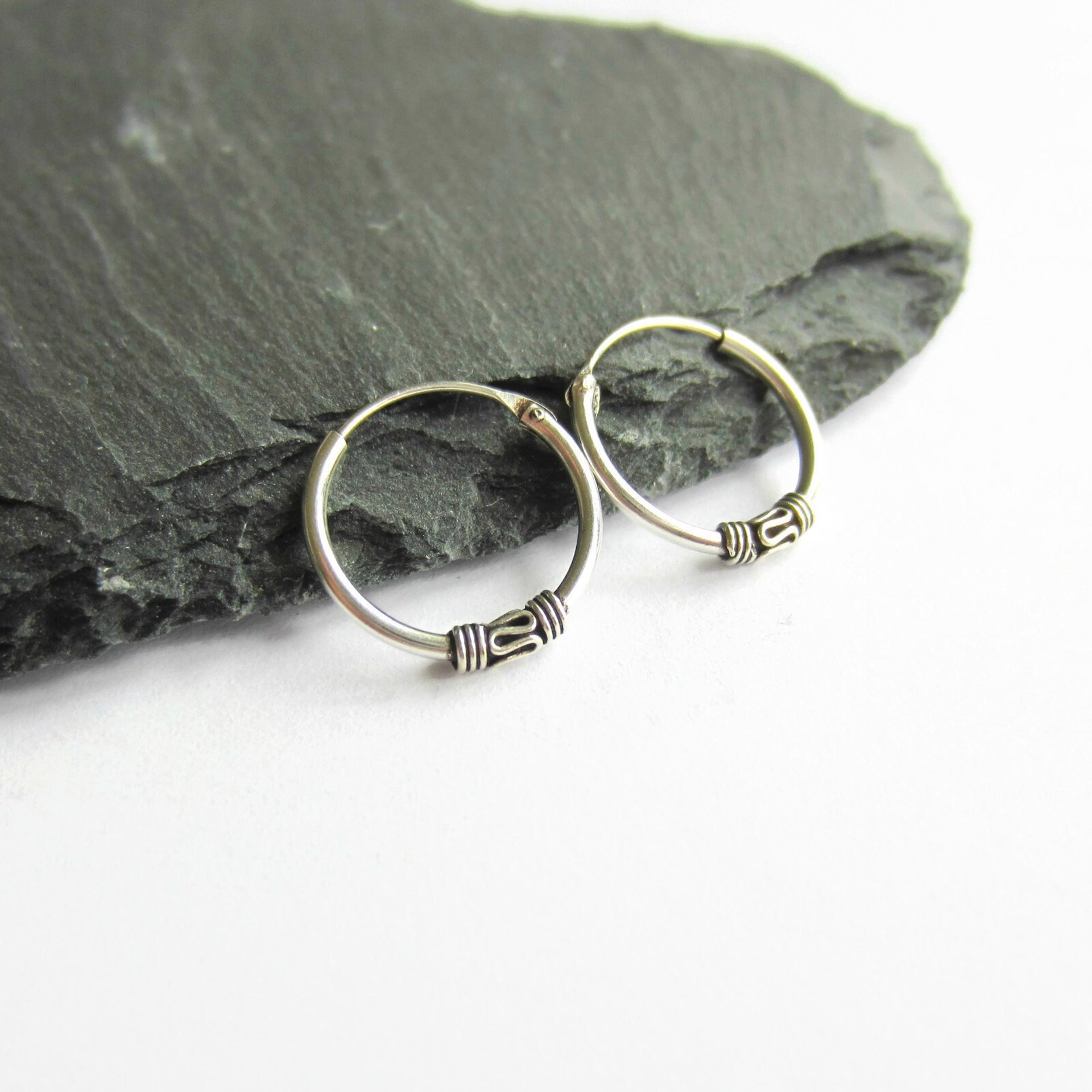 Pair of 14mm 925 Sterling Silver Bali Style Hoop Earrings ~ The Tiny Tree Frog Jewellery