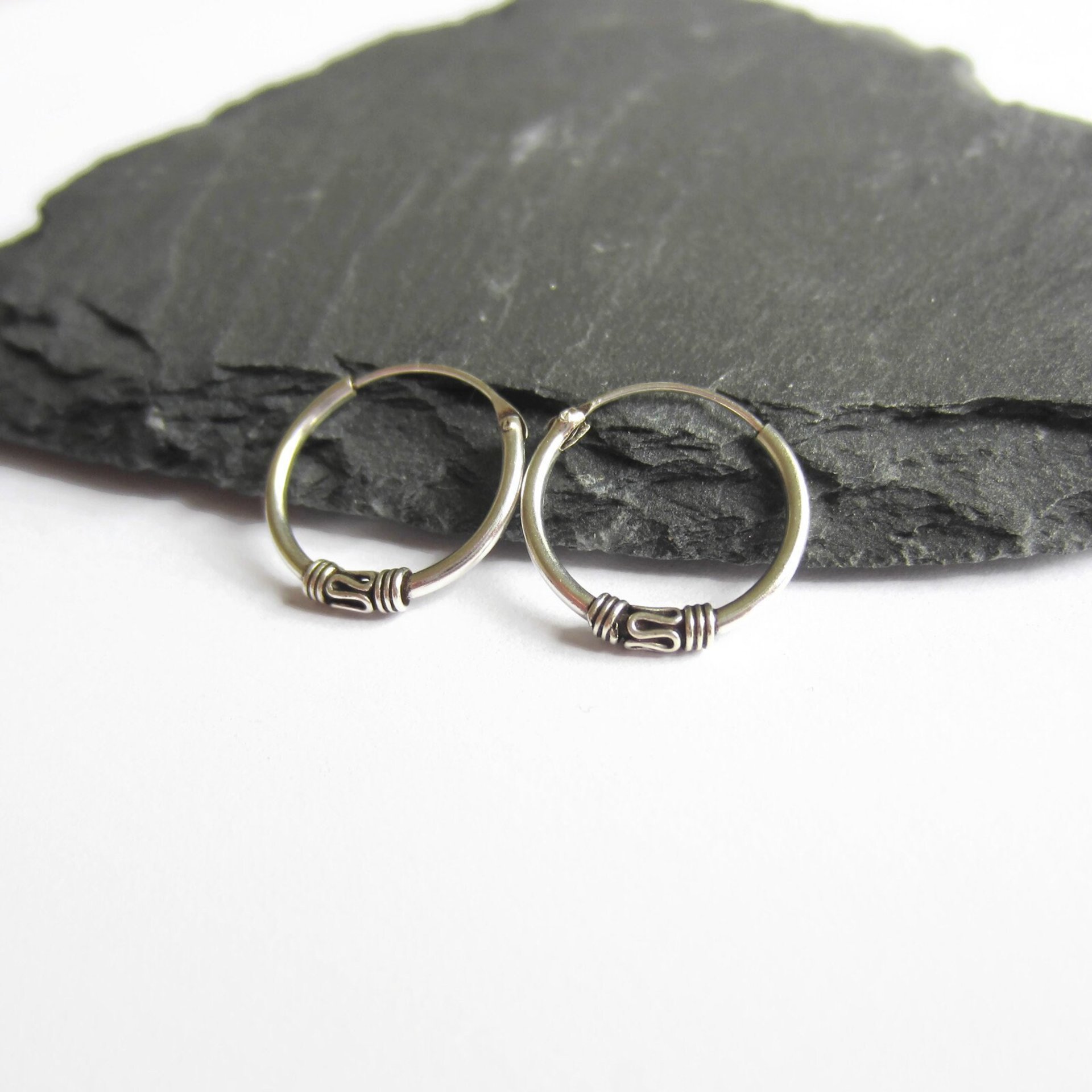Pair of 14mm 925 Sterling Silver Bali Style Hoop Earrings ~ The Tiny Tree Frog Jewellery