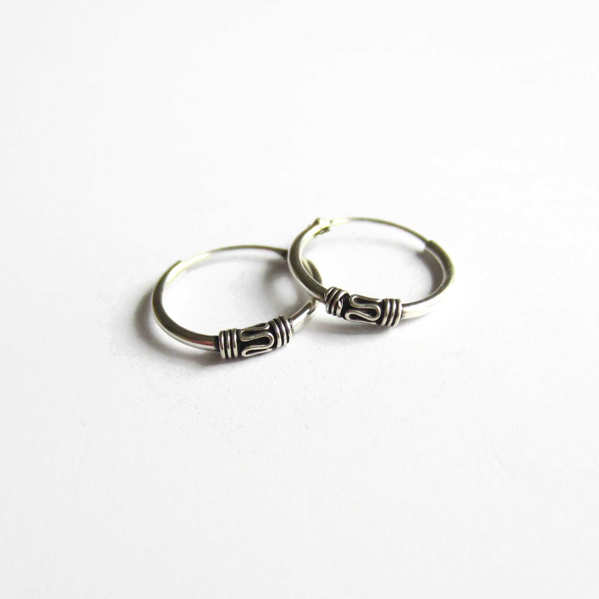 Pair of 14mm 925 Sterling Silver Bali Style Hoop Earrings ~ The Tiny Tree Frog Jewellery