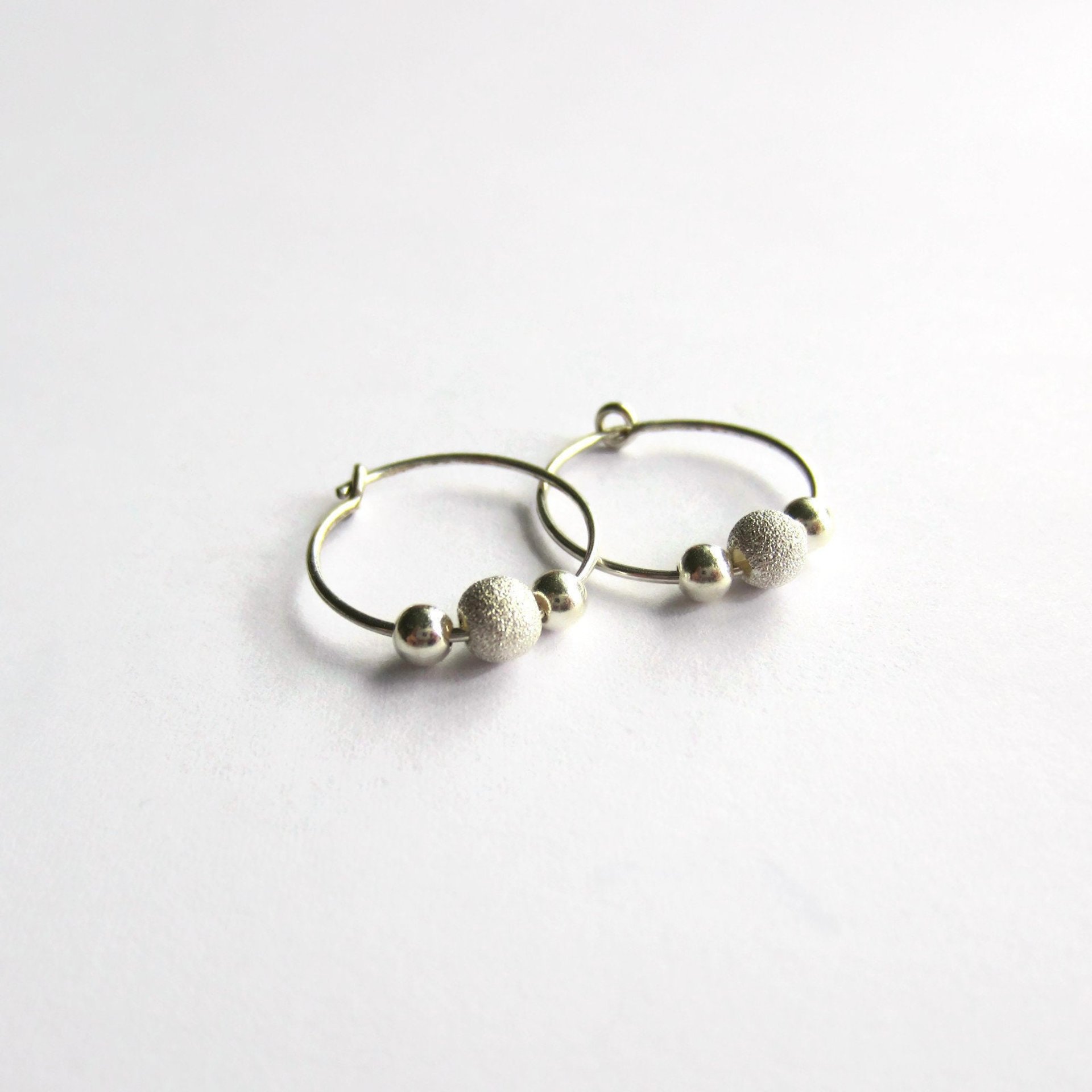 925 Sterling Silver Stardust Bead Hoop Earrings~ Handmade by The Tiny Tree Frog Jewellery