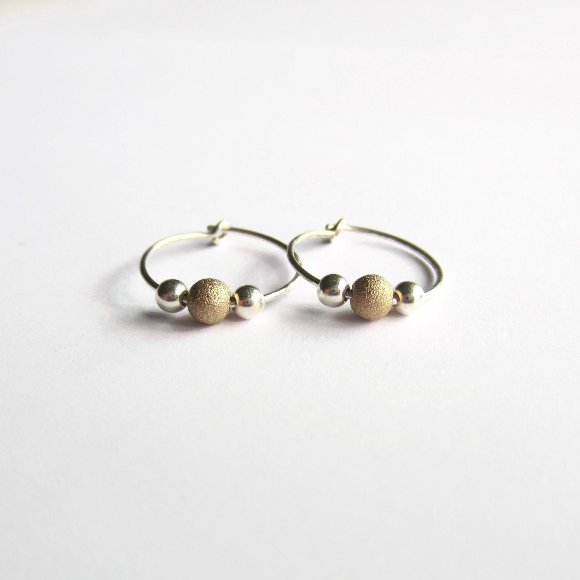 Sterling Silver and Gold Filled Stardust Bead Hoop Earrings ~ Handmade by The Tiny Tree Frog Jewellery