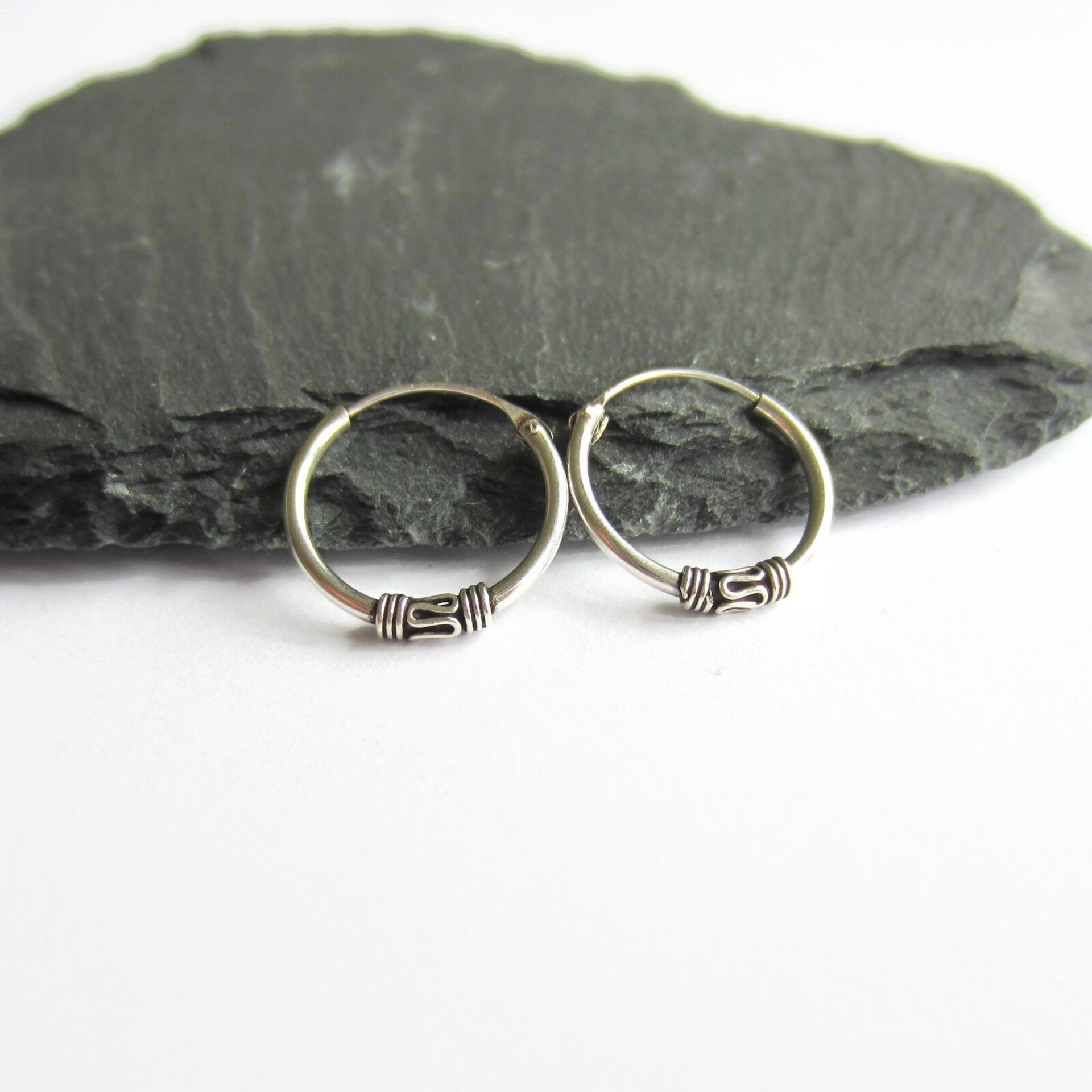 Pair of 14mm 925 Sterling Silver Bali Style Hoop Earrings ~ The Tiny Tree Frog Jewellery