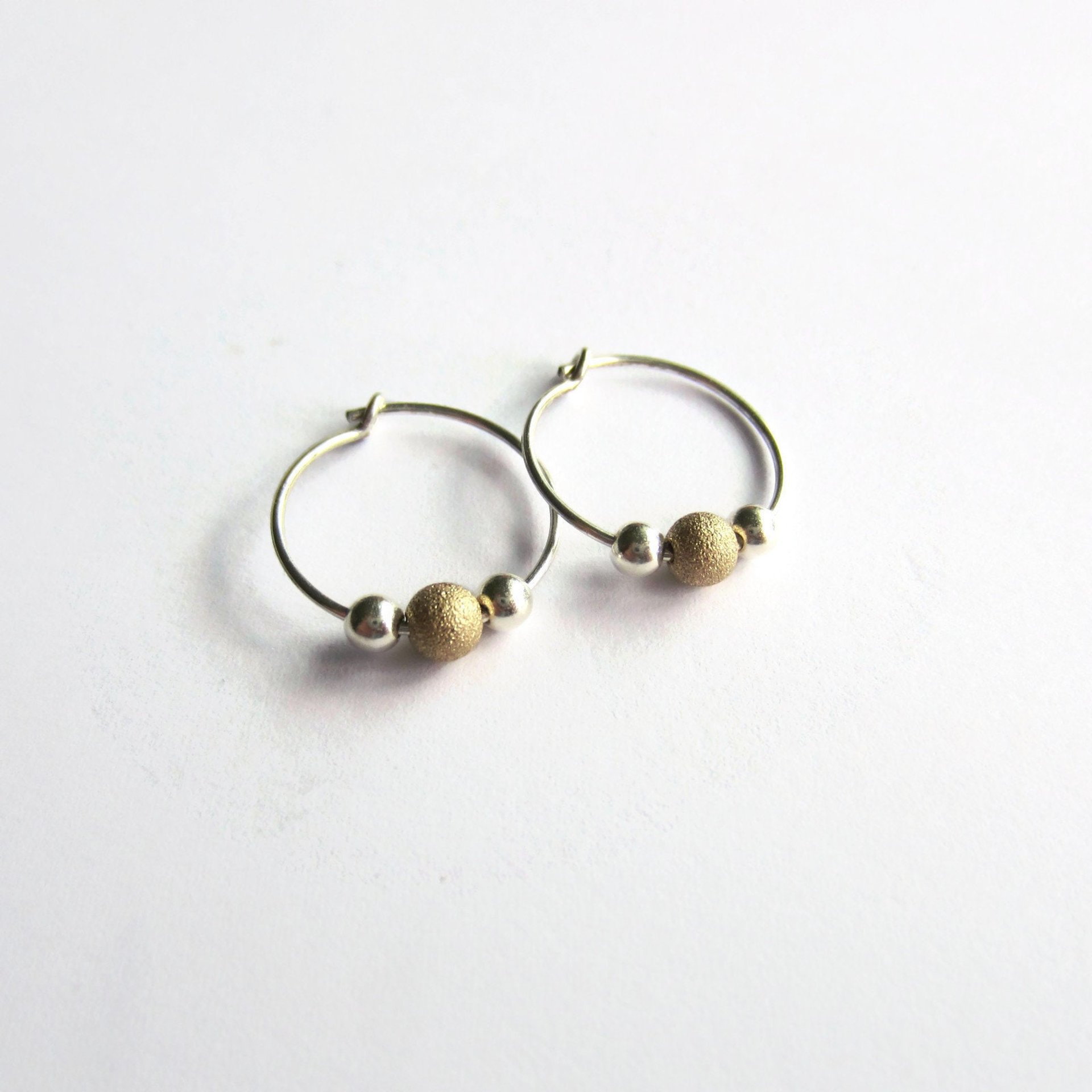 Sterling Silver and Gold Filled Stardust Bead Hoop Earrings ~ Handmade by The Tiny Tree Frog Jewellery