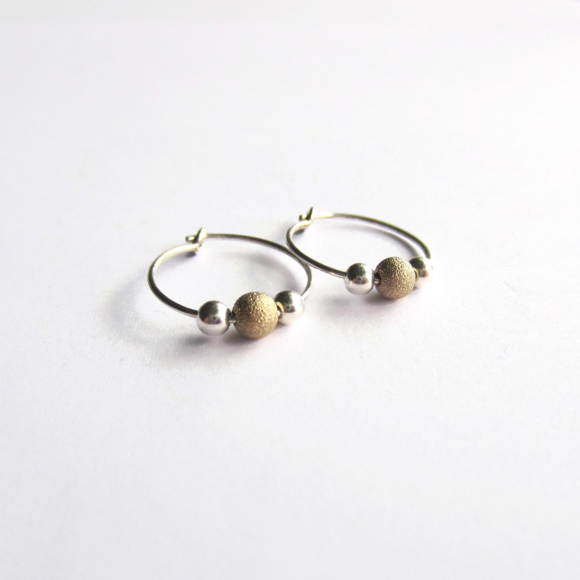 Sterling Silver and Gold Filled Stardust Bead Hoop Earrings ~ Handmade by The Tiny Tree Frog Jewellery
