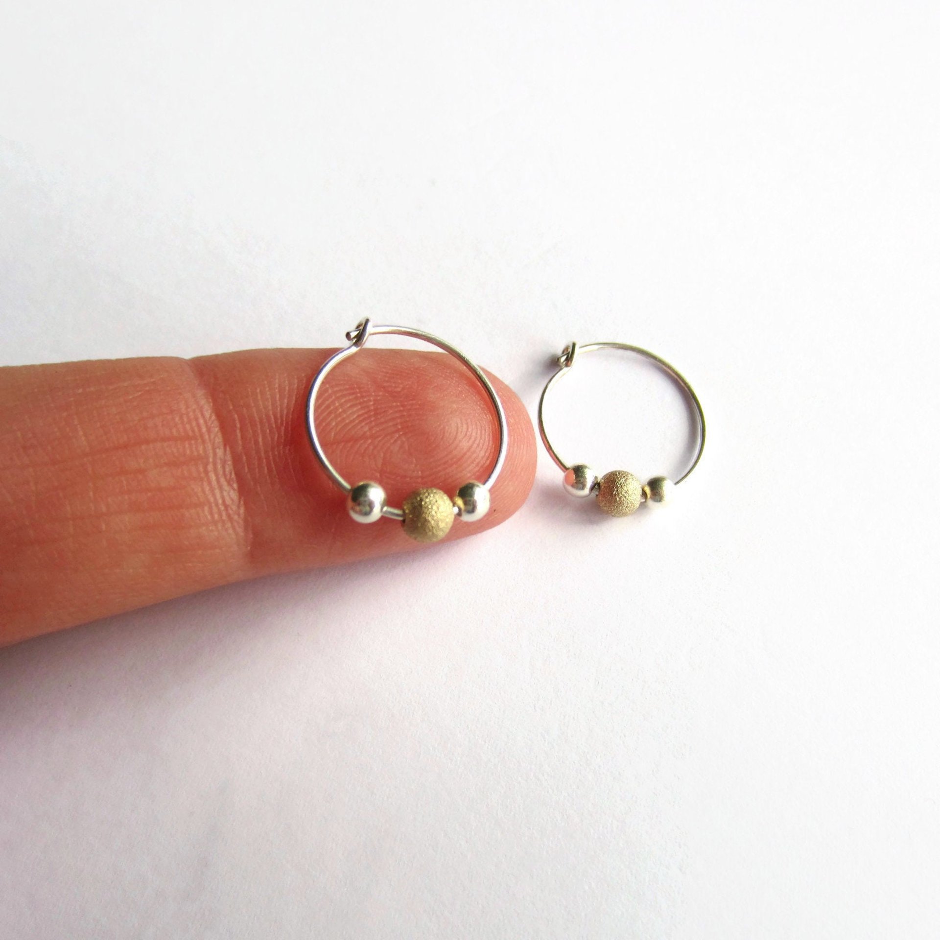 Sterling Silver and Gold Filled Stardust Bead Hoop Earrings ~ Handmade by The Tiny Tree Frog Jewellery