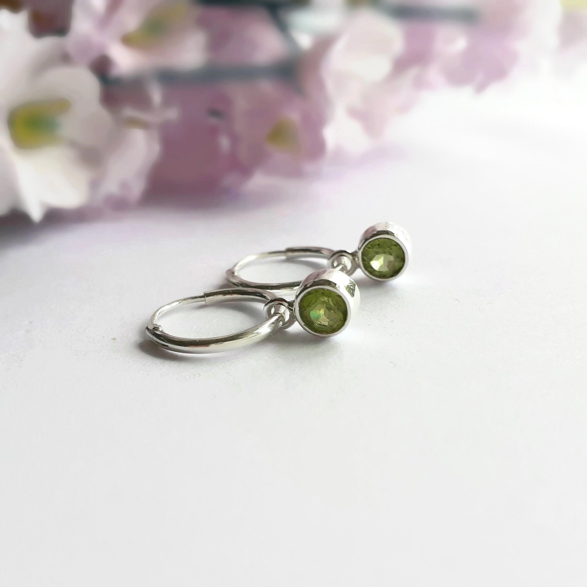 Sterling Silver Peridot Gemstone Hoop Earrings ~ August Birthstone ~ Handmade by The Tiny Tree Frog Jewellery
