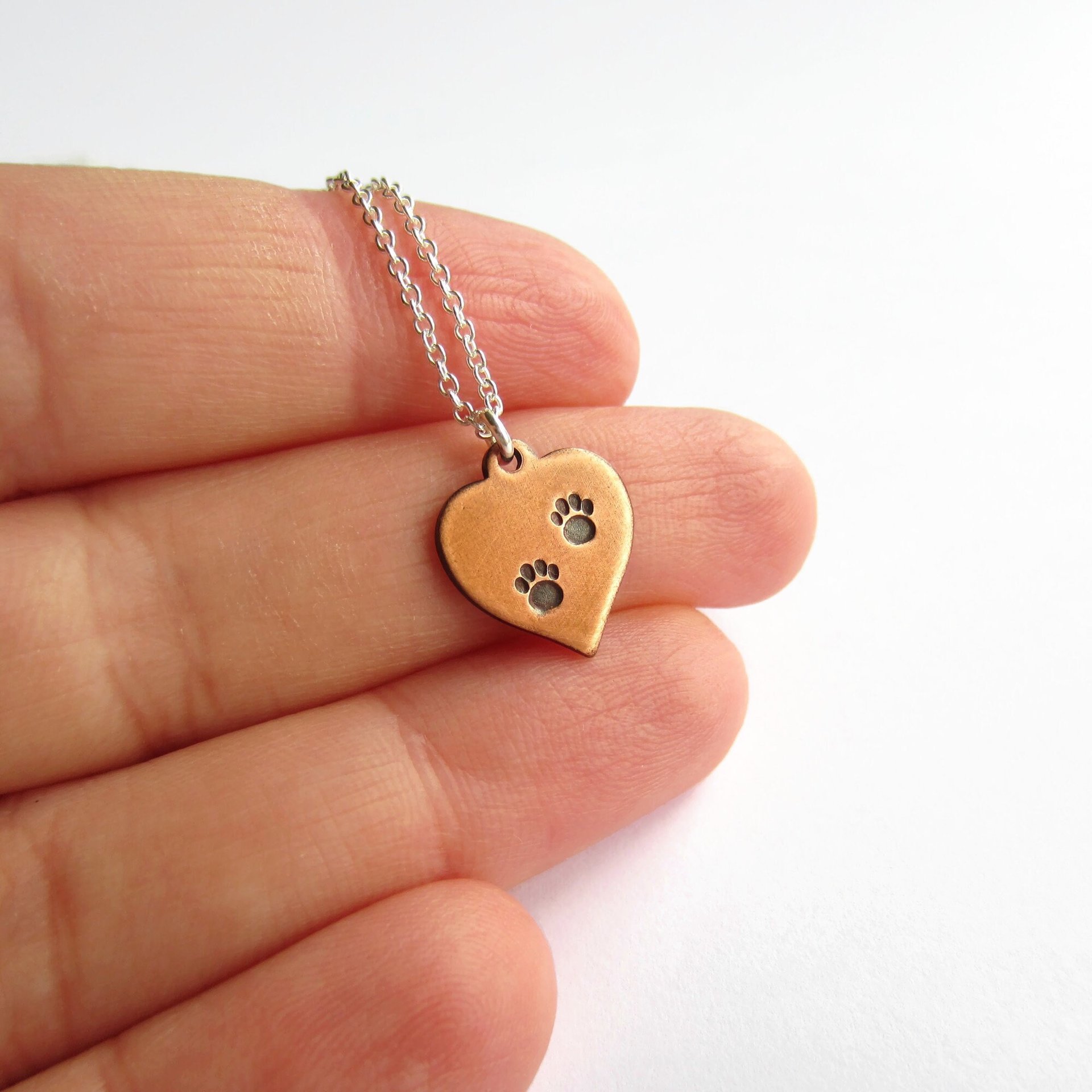 Hand Stamped Copper Paw Print Necklace ~ Handmade by The Tiny Tree Frog Jewellery
