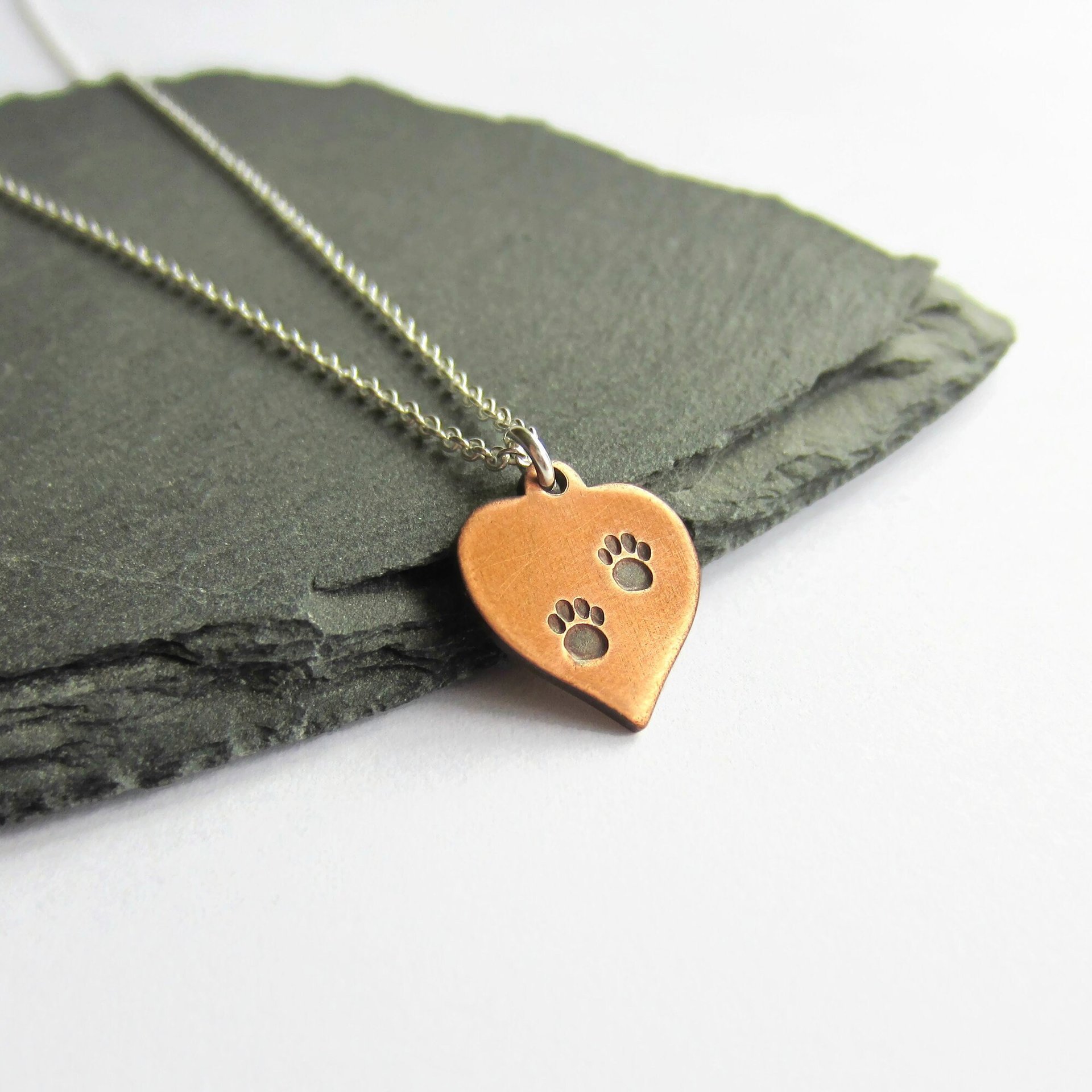 Hand Stamped Copper Paw Print Necklace ~ Handmade by The Tiny Tree Frog Jewellery