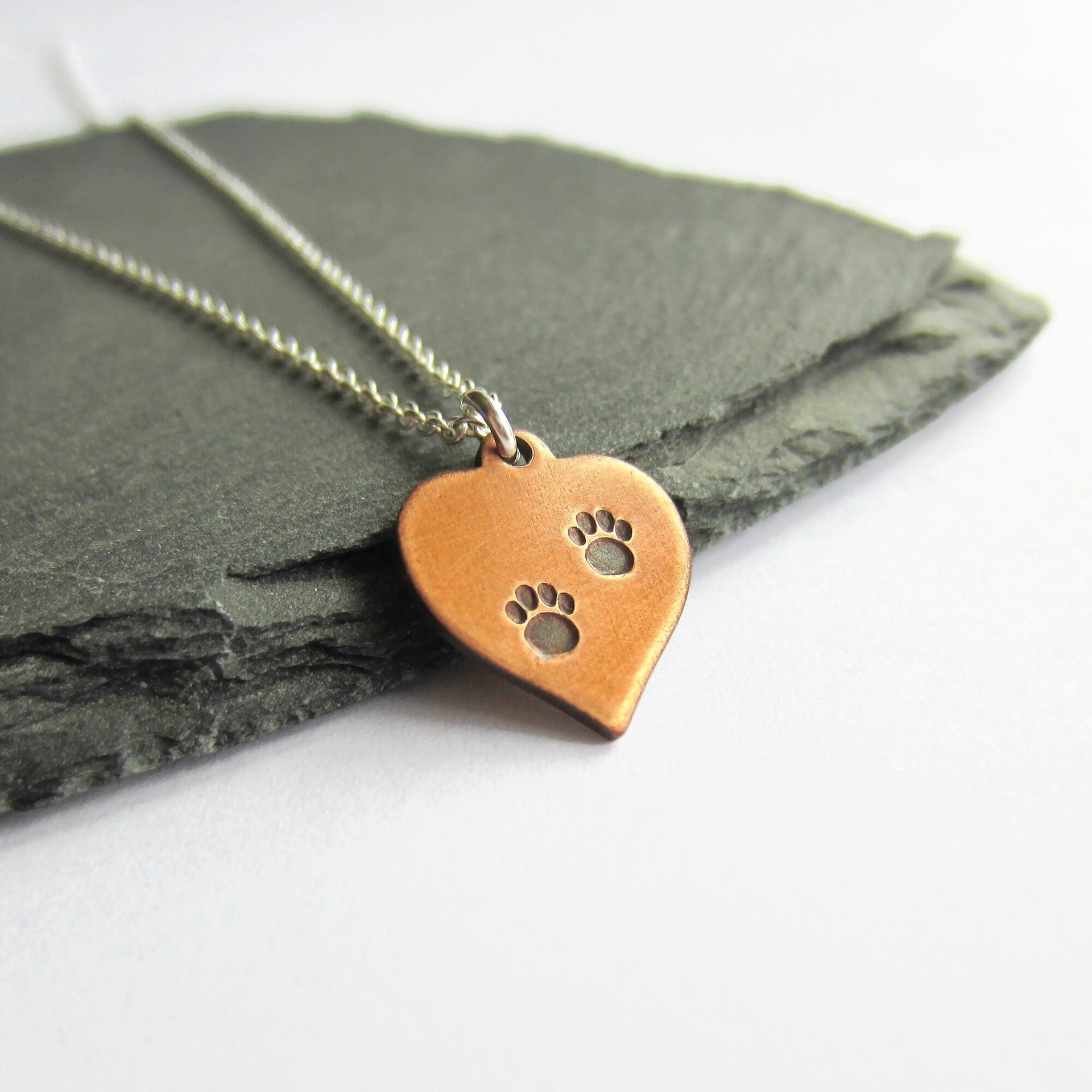 Hand Stamped Copper Paw Print Necklace ~ Handmade by The Tiny Tree Frog Jewellery