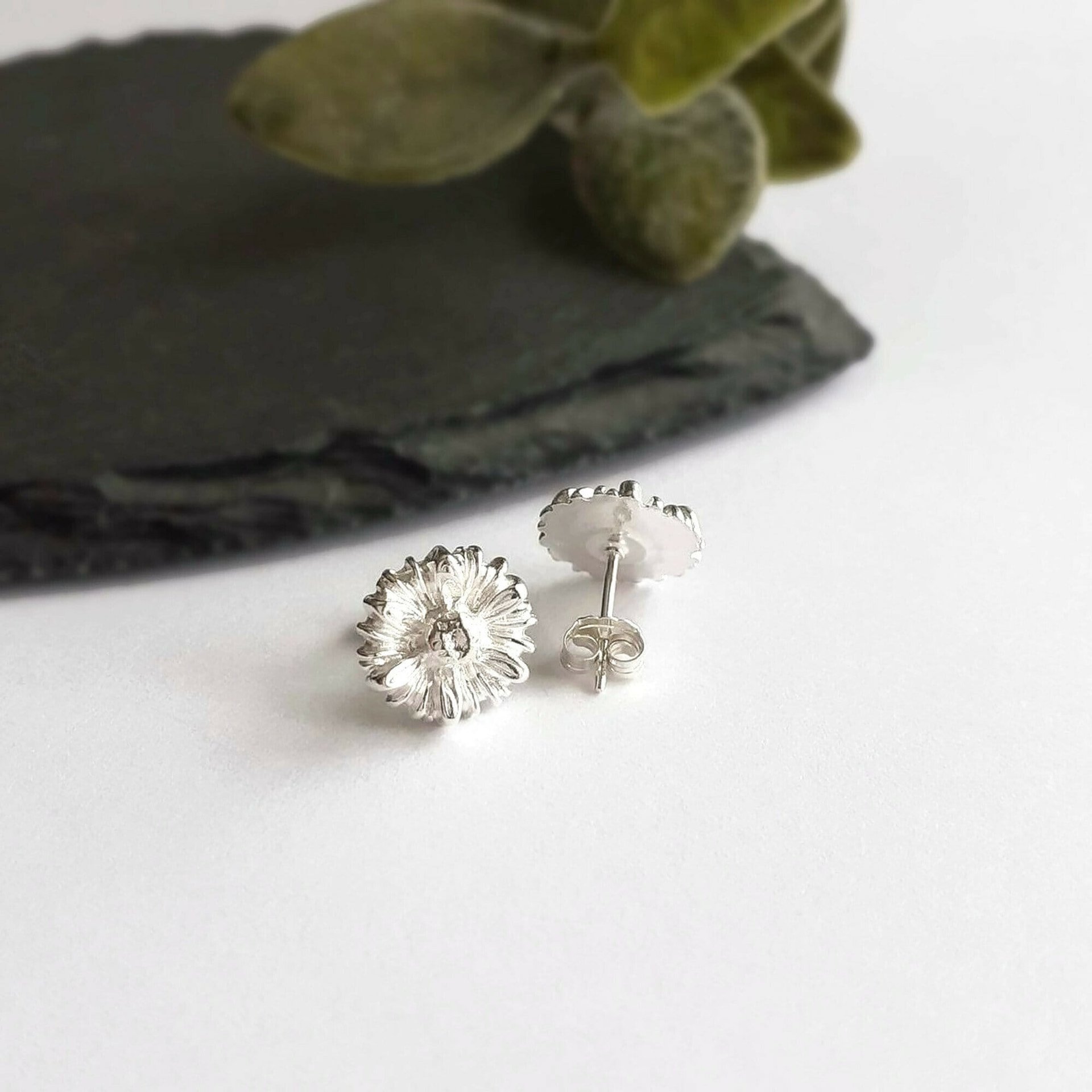 Tiny Fine Silver Daisy Stud Earrings ~ April Birth Flower ~ Handmade by The Tiny Tree Frog Jewellery