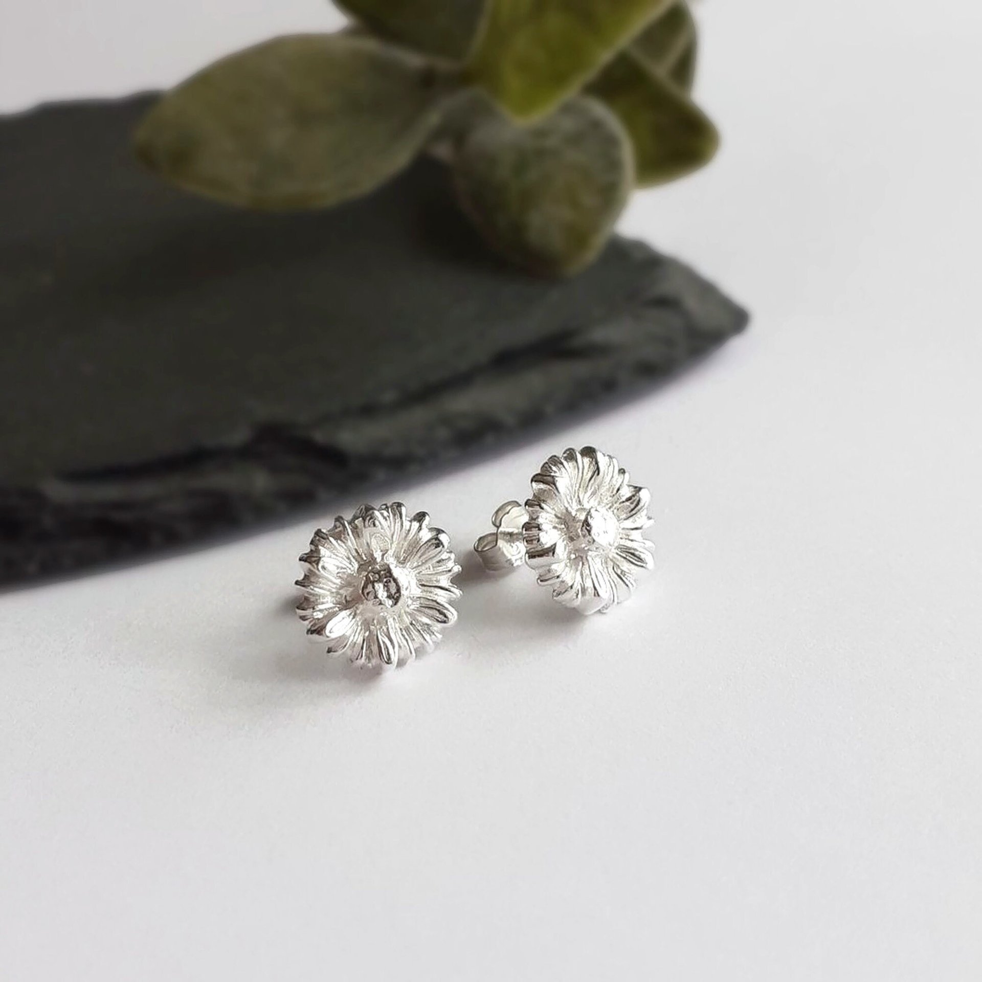 Tiny Fine Silver Daisy Stud Earrings ~ April Birth Flower ~ Handmade by The Tiny Tree Frog Jewellery