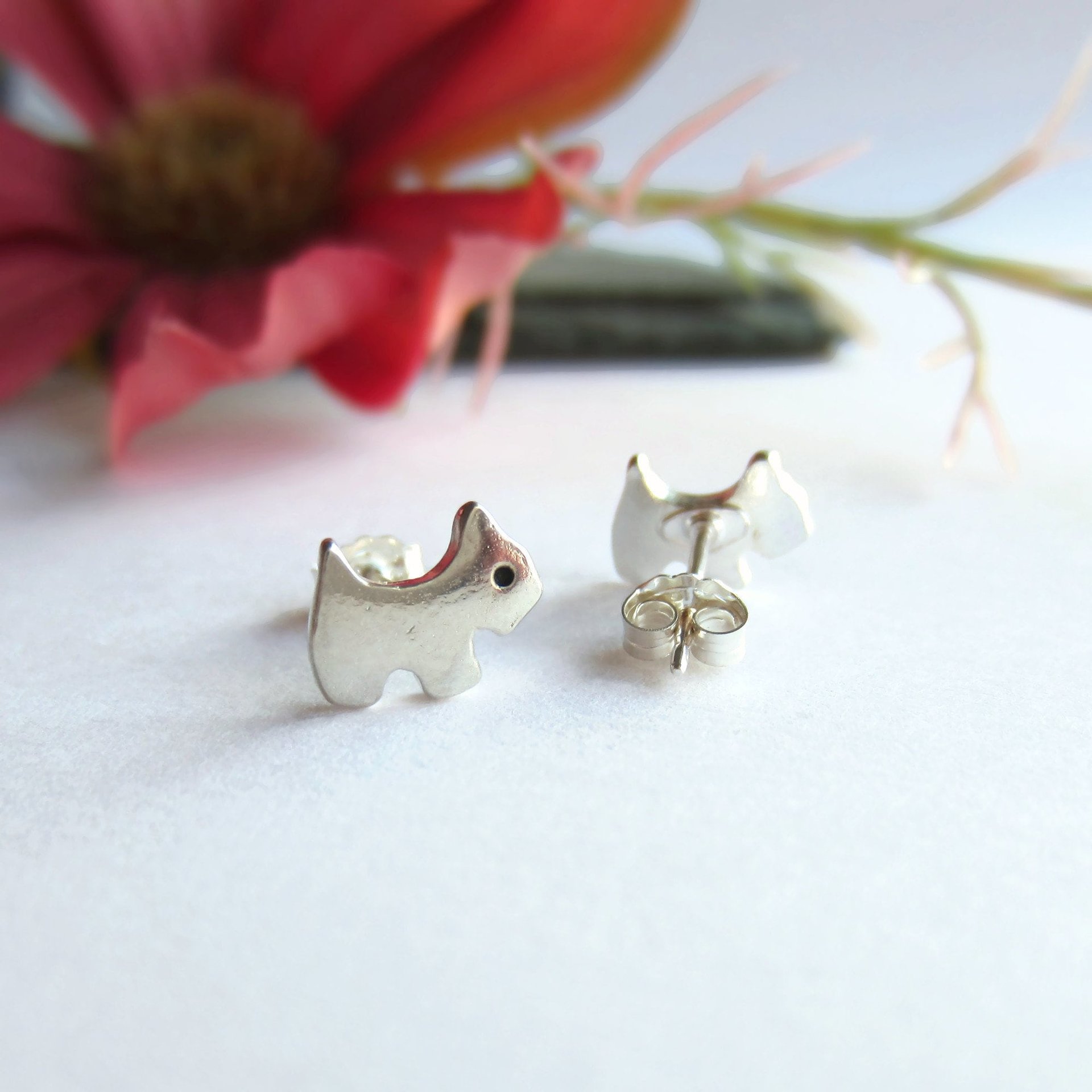 Fine Silver Terrier Dog Stud Earrings ~ Handmade by The Tiny Tree Frog Jewellery