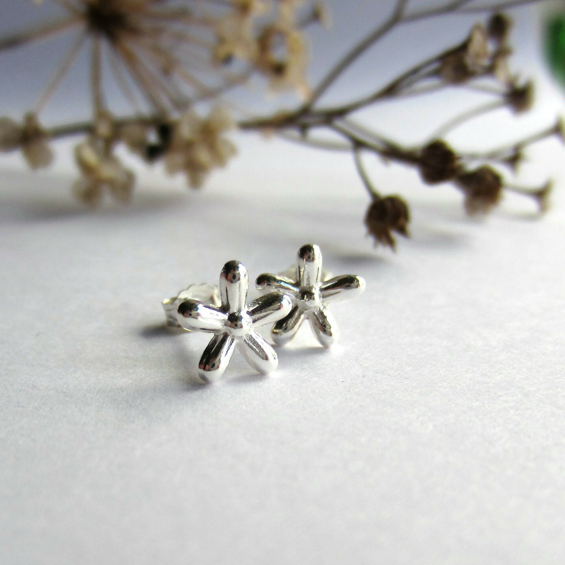Fine Silver Star Flower Earrings ~ Handmade by The Tiny Tree Frog Jewellery