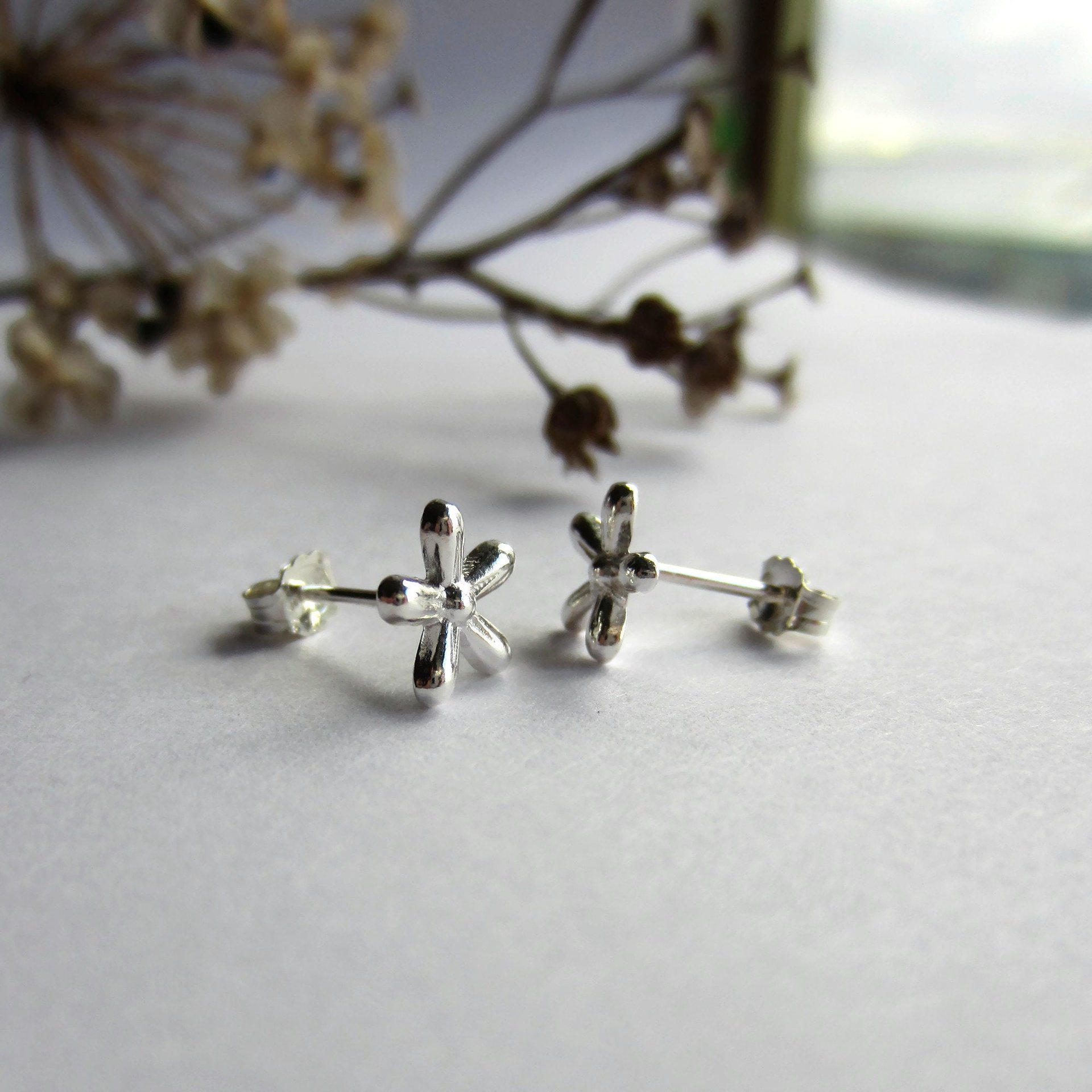 Fine Silver Star Flower Earrings ~ Handmade by The Tiny Tree Frog Jewellery