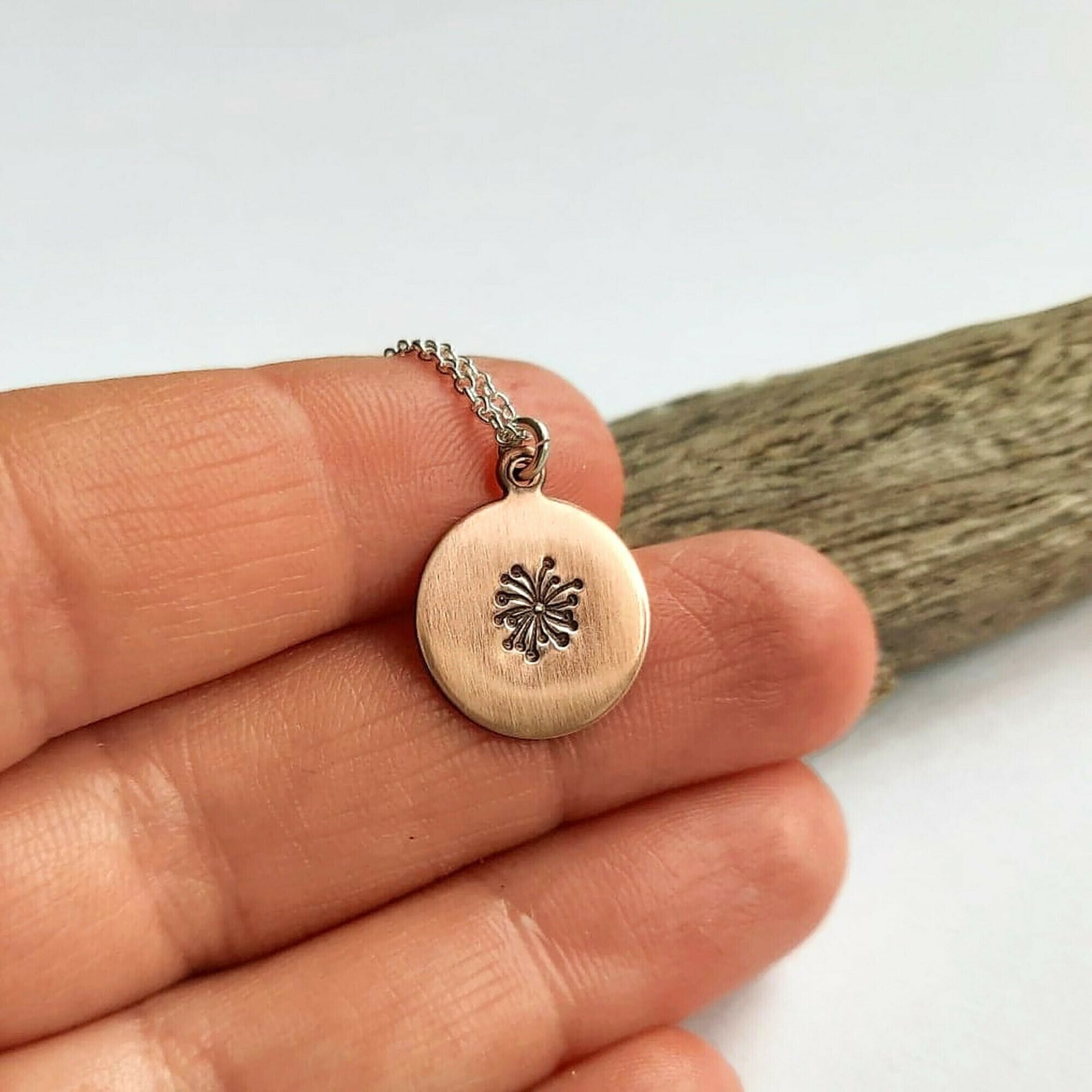 Hand Stamped Copper Dandelion Necklace ~ Handmade by The Tiny Tree Frog Jewellery