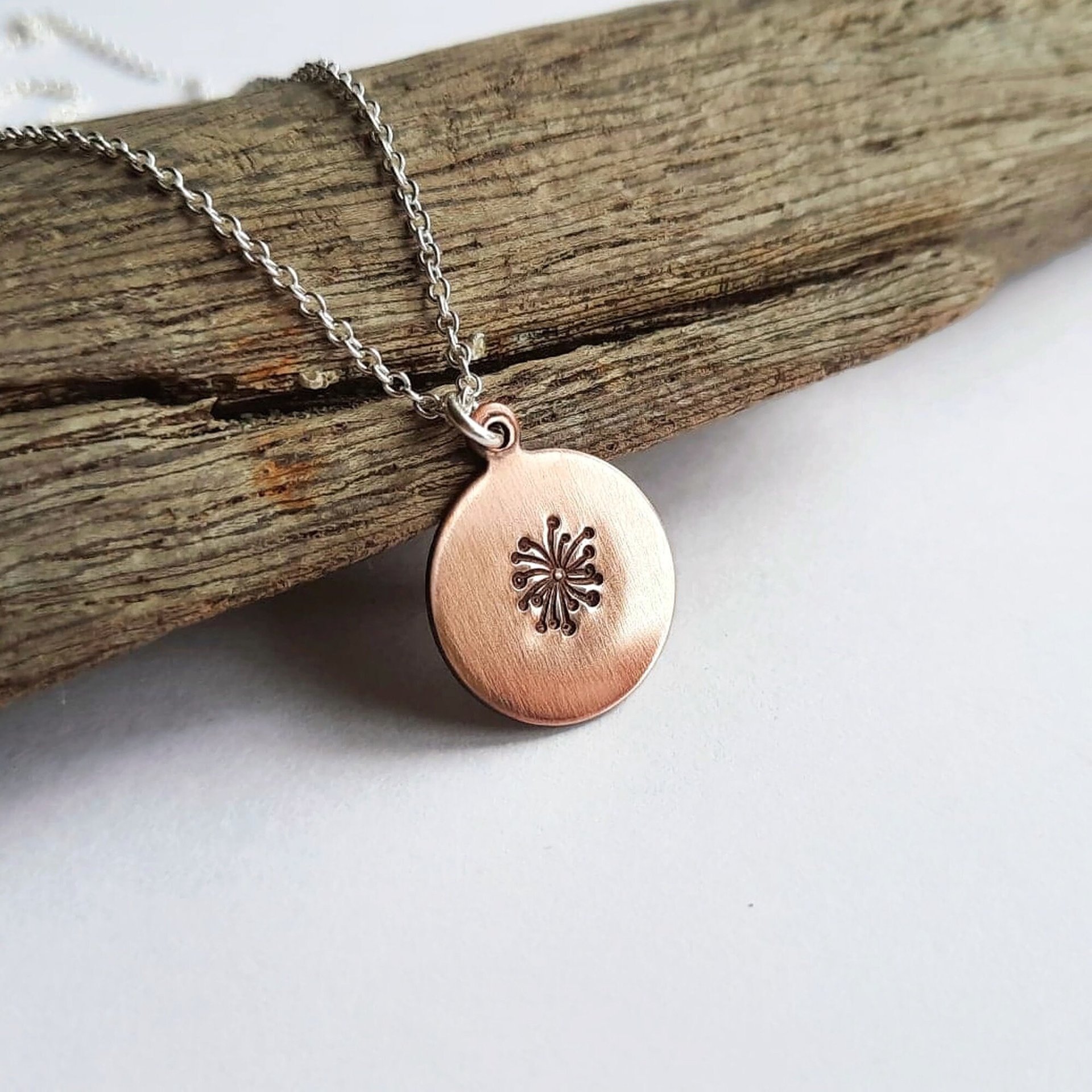 Hand Stamped Copper Dandelion Necklace ~ Handmade by The Tiny Tree Frog Jewellery