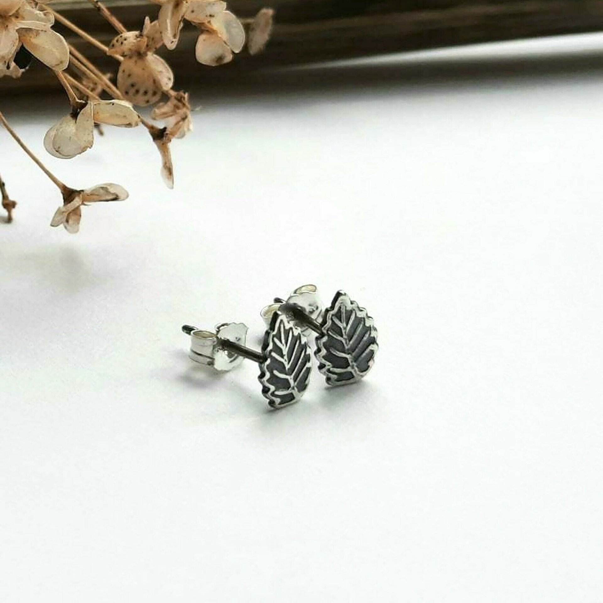Oxidised Sterling Silver Leaf Earrings ~ Handmade by The Tiny Tree Frog Jewellery