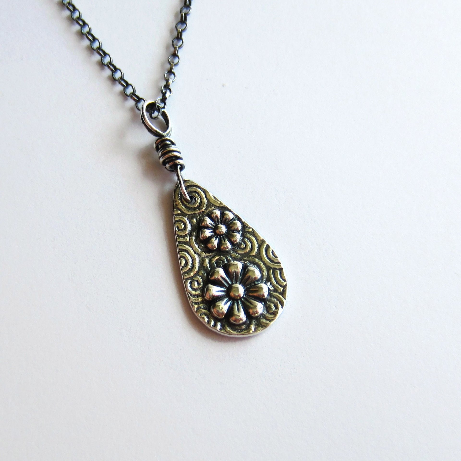 Oxidised Fine Silver Daisy Necklace - April Birth Flower ~ Handmade by The Tiny Tree Frog Jewellery