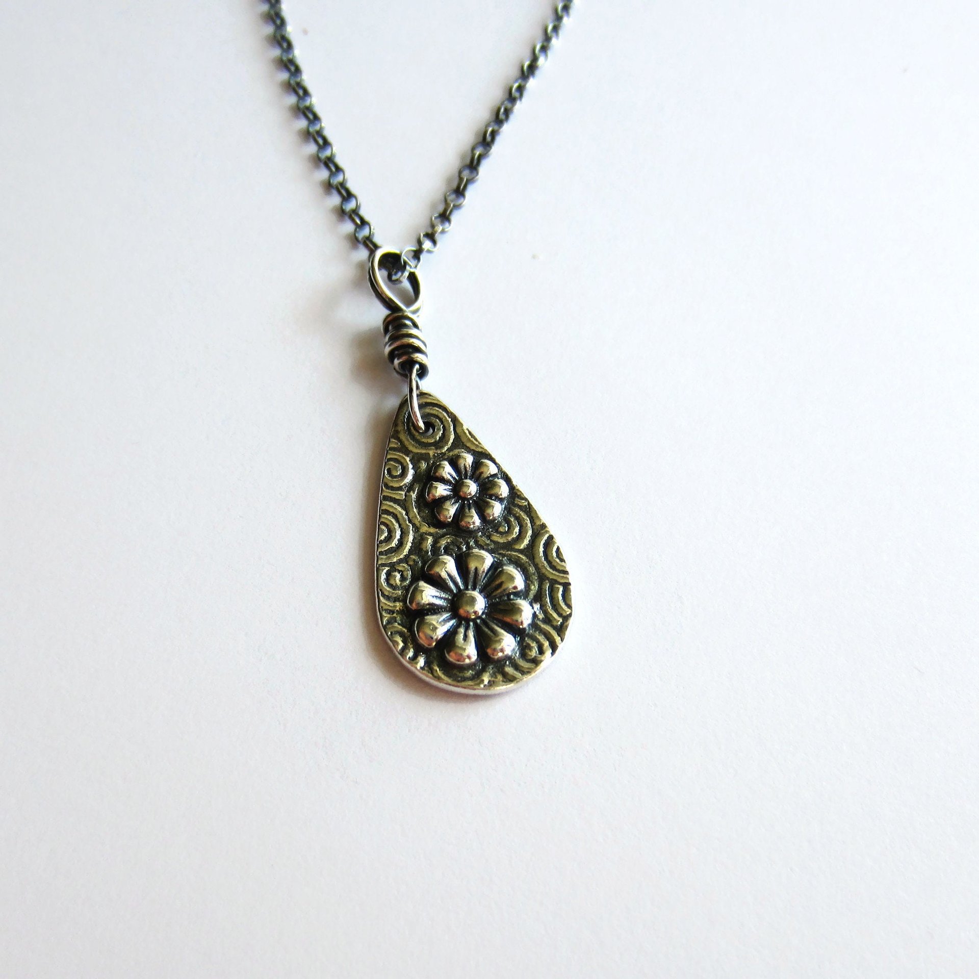 Oxidised Fine Silver Daisy Necklace - April Birth Flower ~ Handmade by The Tiny Tree Frog Jewellery