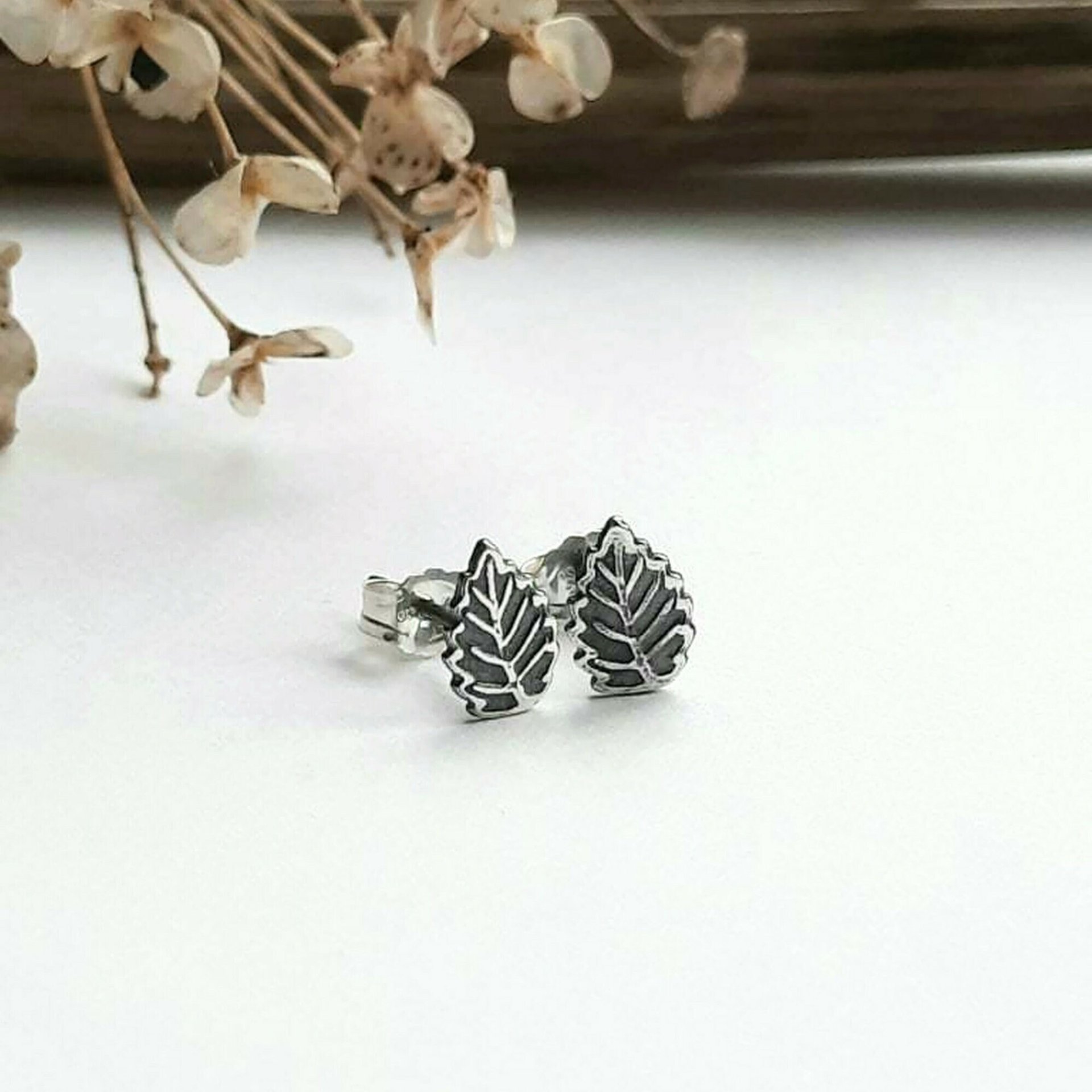 Oxidised Sterling Silver Leaf Earrings ~ Handmade by The Tiny Tree Frog Jewellery