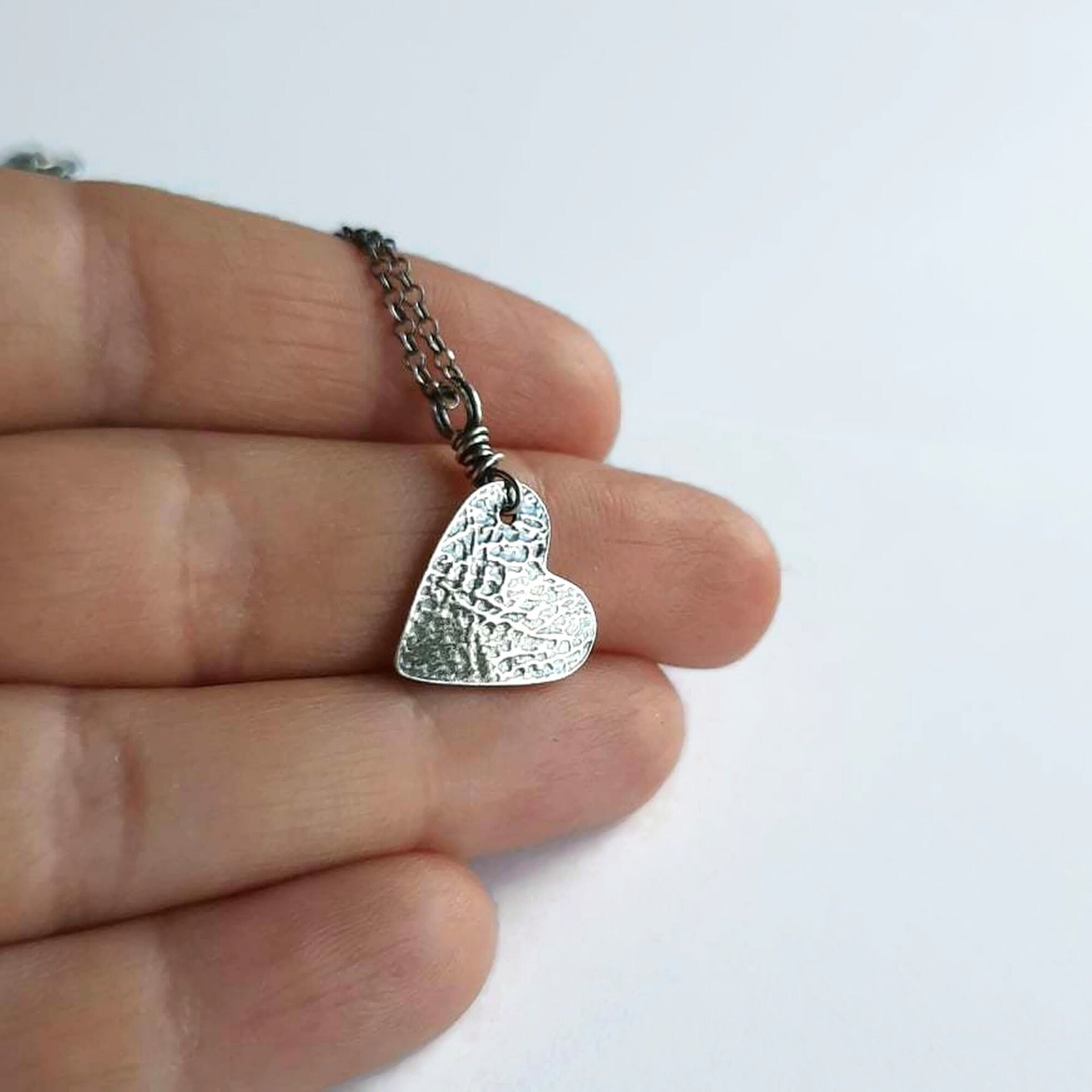 Oxidised Fine Silver Heart Shaped Flower Necklace ~ Handmade by The Tiny Tree Frog Jewellery